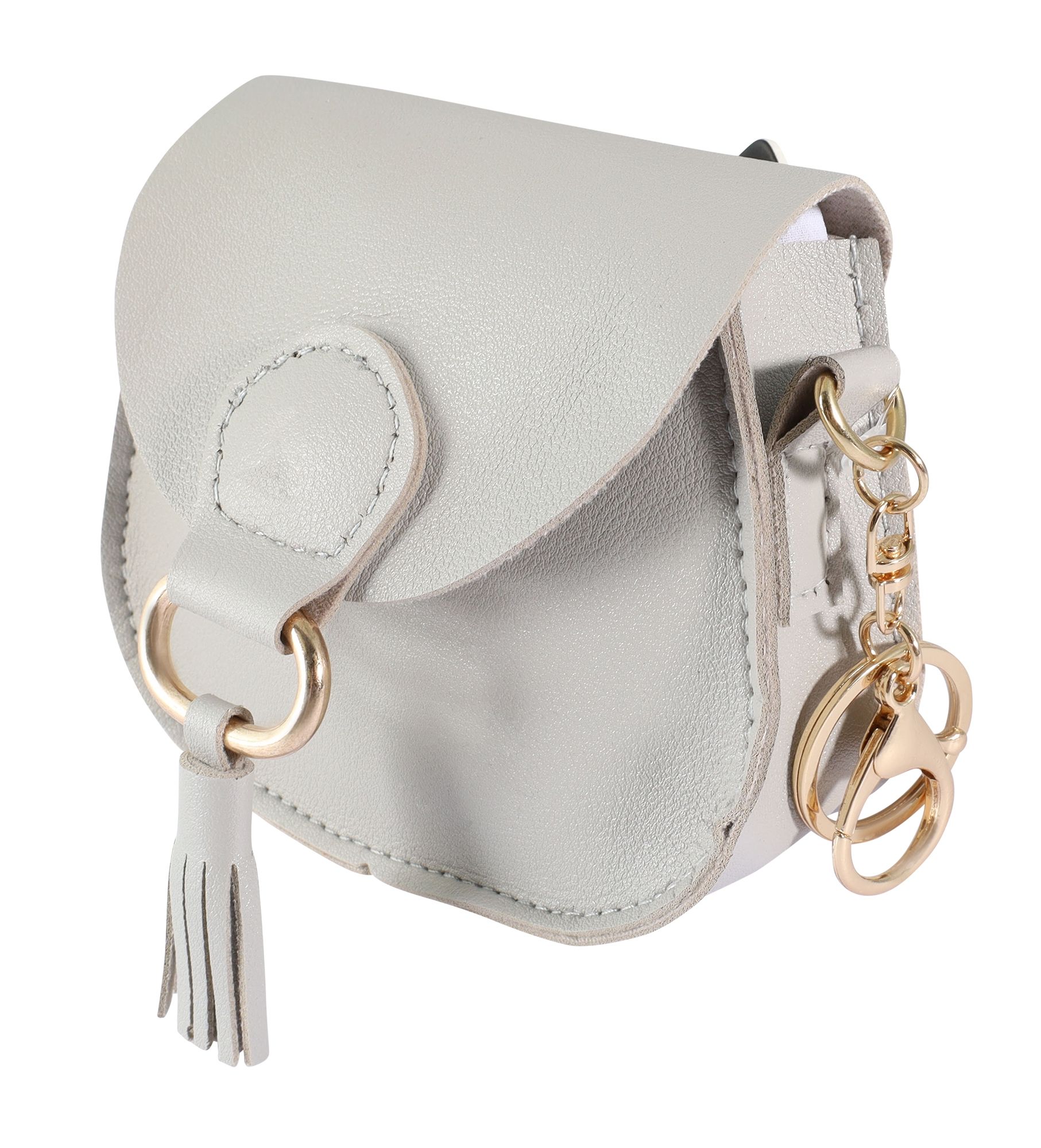 Mini-Tasche mit Karabinerhaken, Lederimitat, hellgrau