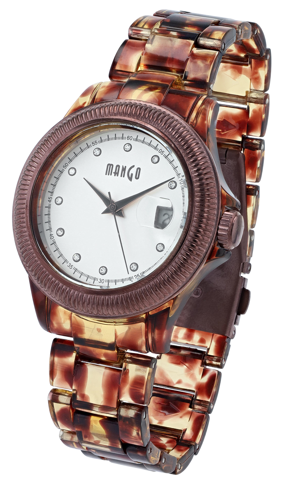 Mango Damenuhr Ø 40 mm, Kunststoffband, braun (Schildpatt-Optik)/ braun