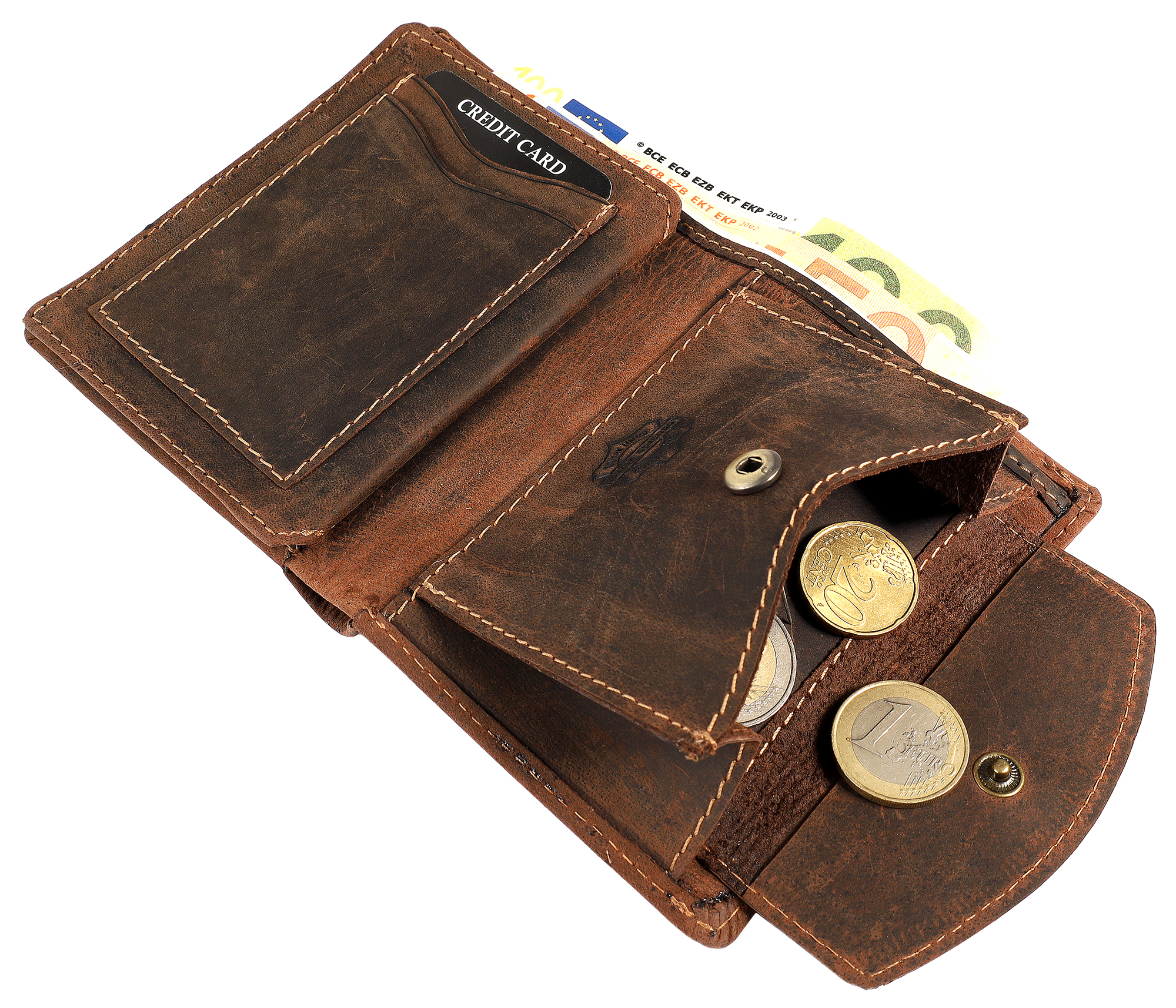 Leonardo Verrelli, Herren Echtleder Geldbörse, vintage, RFID, hoch braun