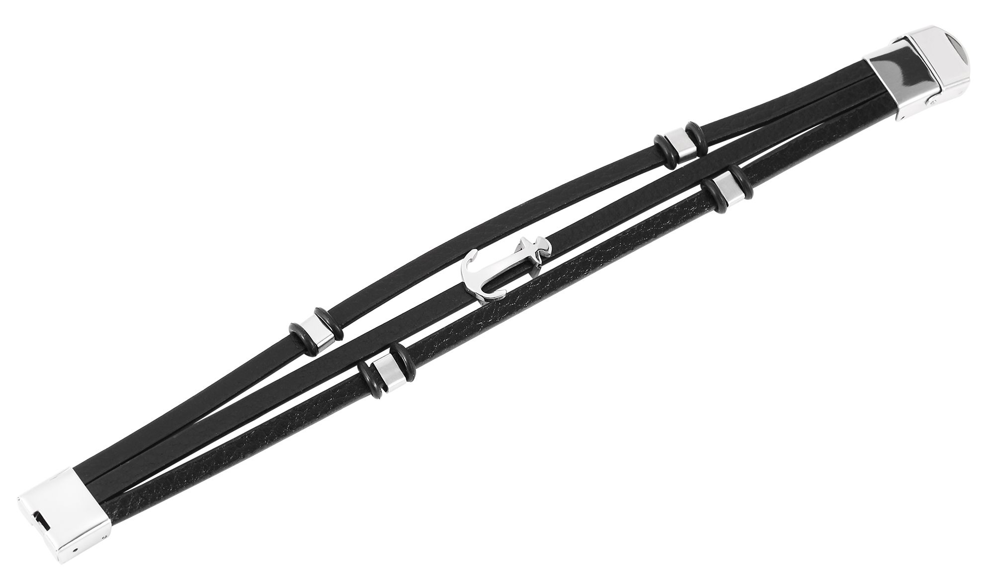 "Beshoy" Armband aus Echt Leder/ Edelstahl, Anker, 20,5 cm