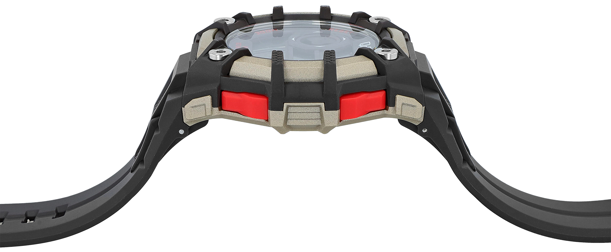 Q&Q Herren Digitaluhr, Silikonarmband, multifunktion, braun/goldfarben/rot