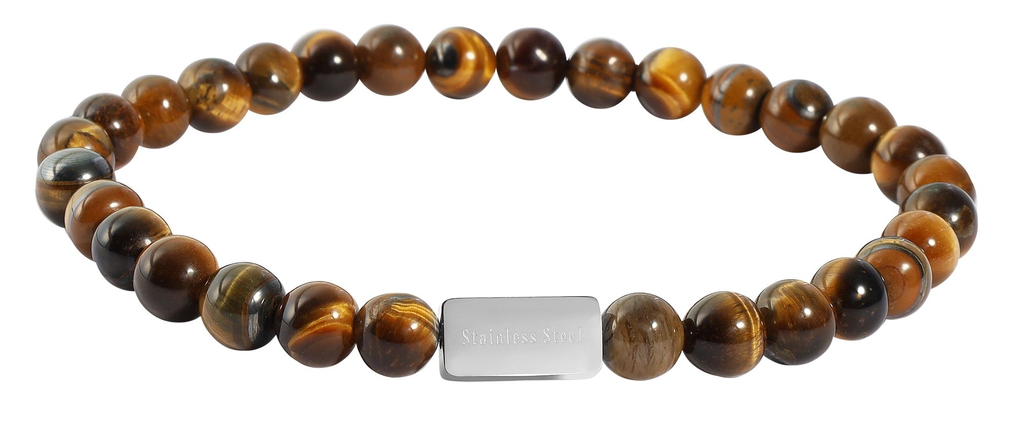 "Jareth" Akzent Kugelarmband, Naturstein (Tigerauge), personalisierbar, silberfarben