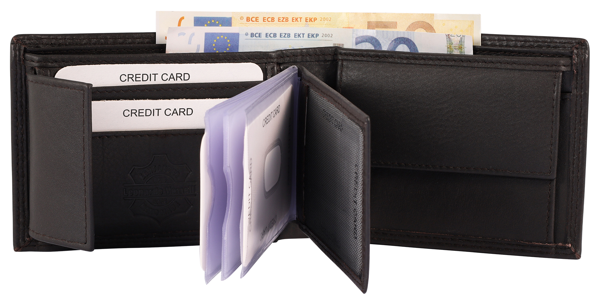 Leonardo Verrelli Echtleder (Nappa) 2-in-1 Geldbörse/ Kartenetui, RFID, Querformat