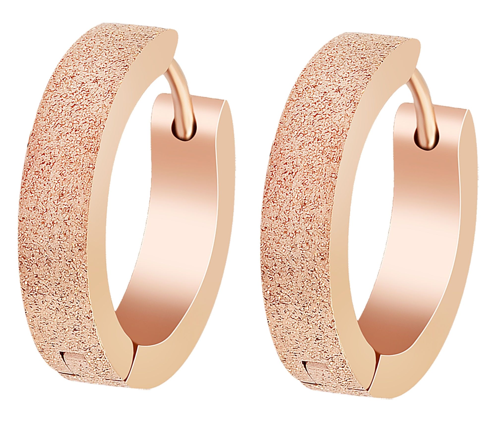 "Fina", Akzent Edelstahl Klapp-Creolen Ø 14 mm, sandgestrahlt, roségoldfarben