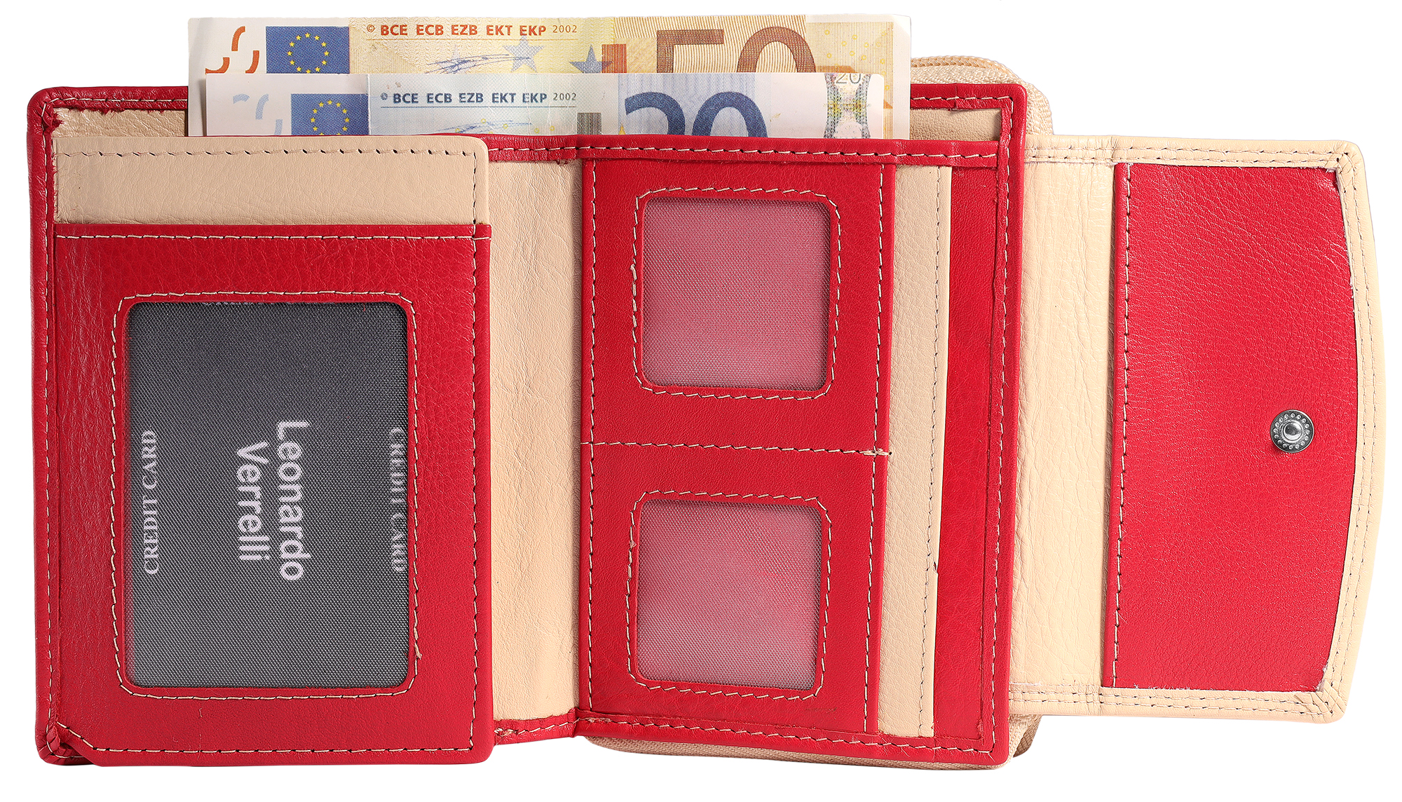Leonardo Verrelli Echtleder (Nappa) Damen Geldbörse, RFID, Querformat, pink/ beige