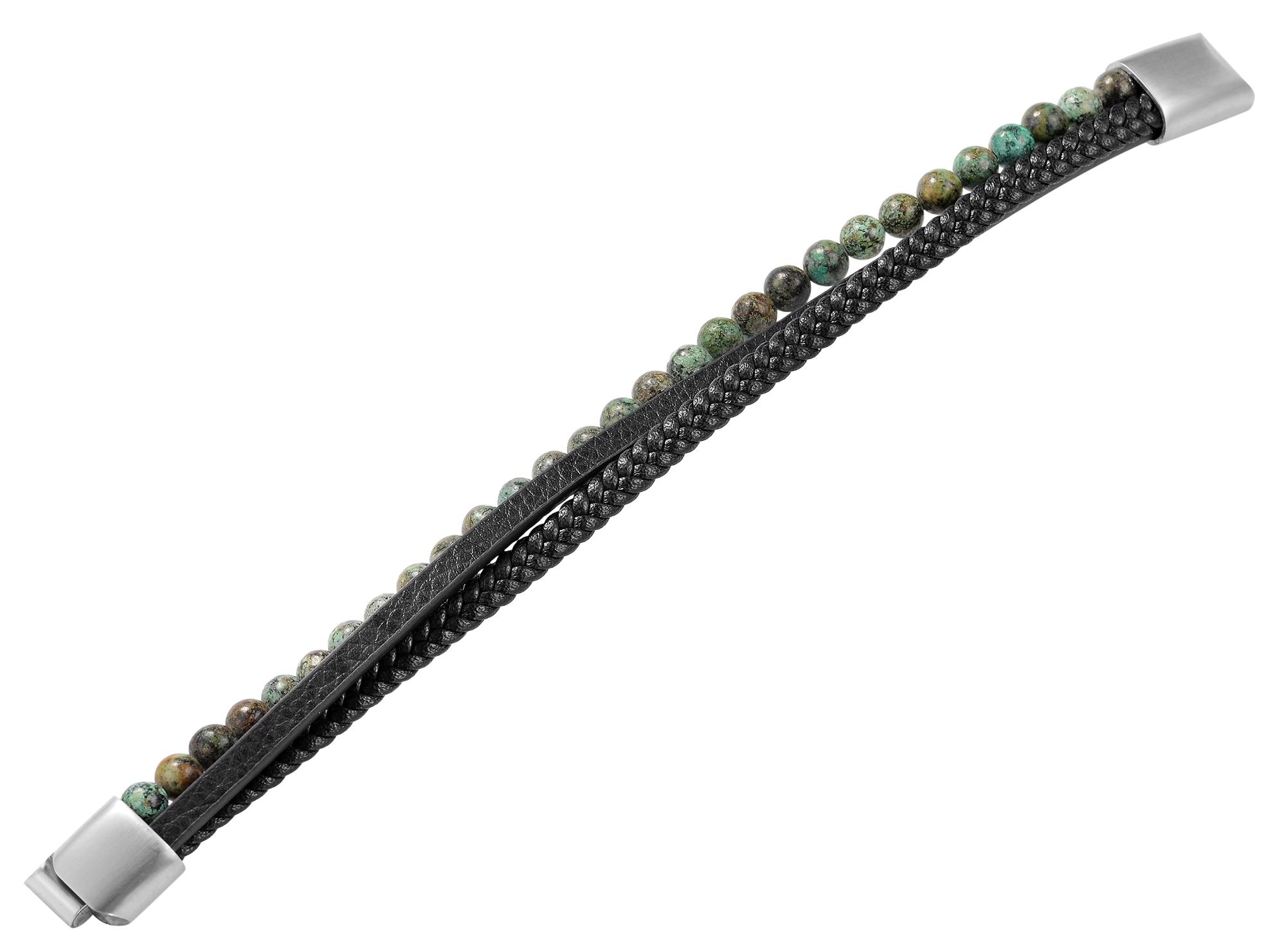 "Noor" Armband aus Lederimitation mit grünem Tigerauge, 21 cm