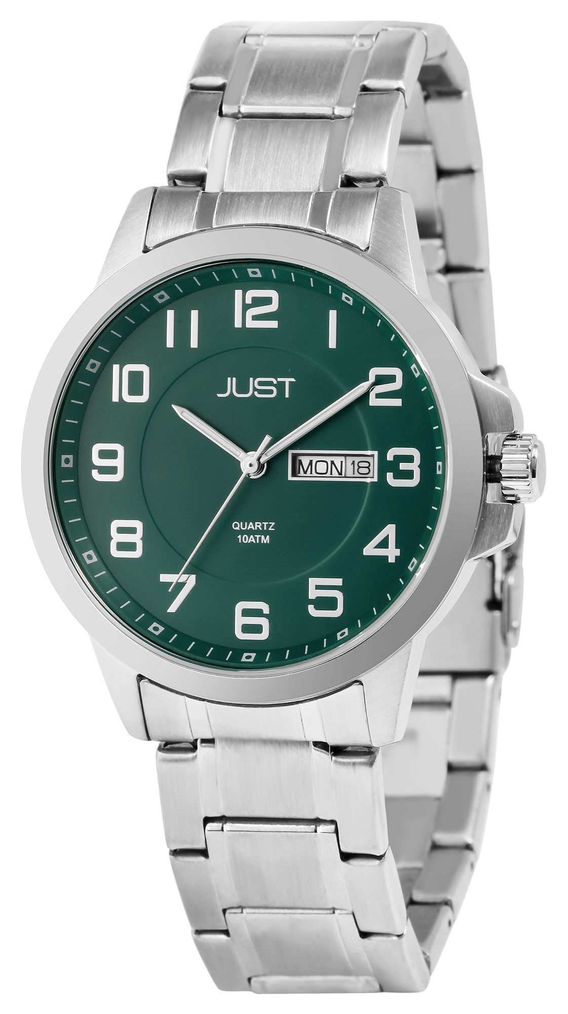 Just Herrenuhr mit Edelstahlarmband, 10 ATM, silberfarben/grünes ZB
