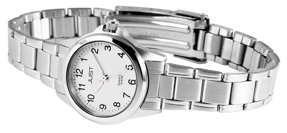 Just Edelstahl Damenarmbanduhr, silberfarben, weißes ZB