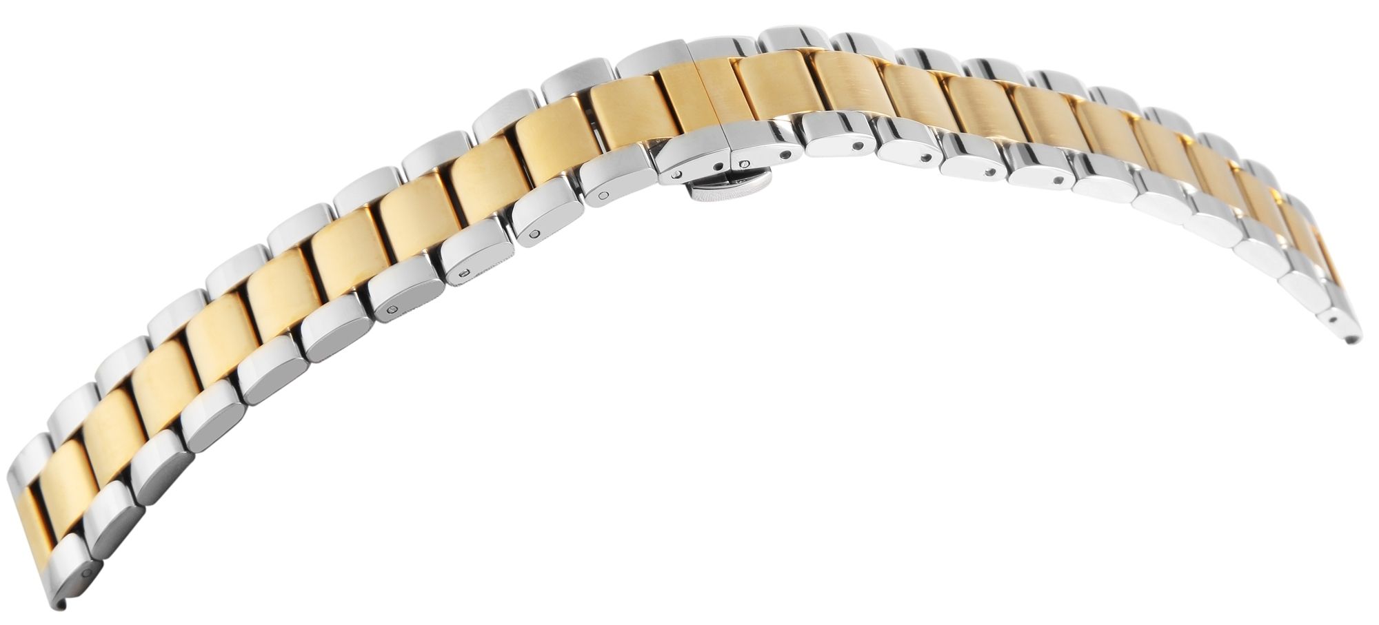 Edelstahl-Uhrenarmband, silber- und goldfarben, Butterfly-Faltschließe, 18 mm
