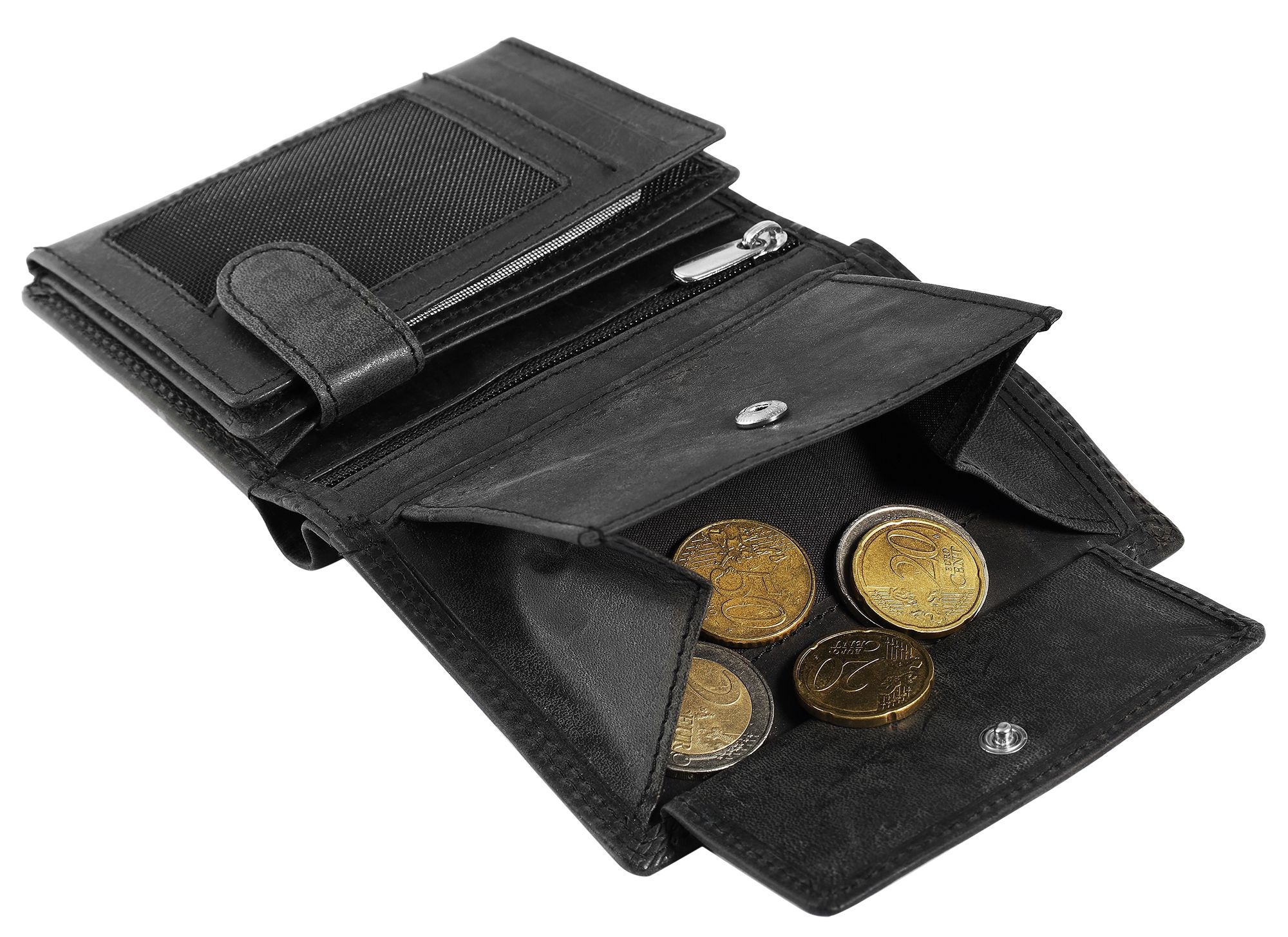 Akzent Echt Leder (Hunter-Leder) Geldbörse, RFID, Hochformat, "Jäger", schwarz