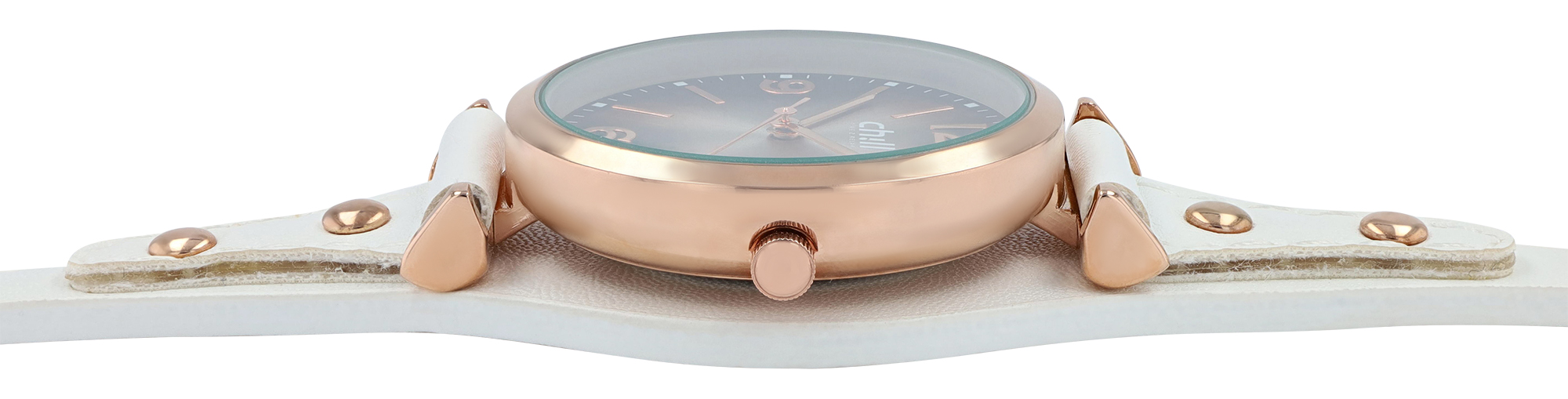 Chill, Damenuhr, Unterlegarmband, Lederimitat, Ø 32 mm, weiß/ roségoldfarben