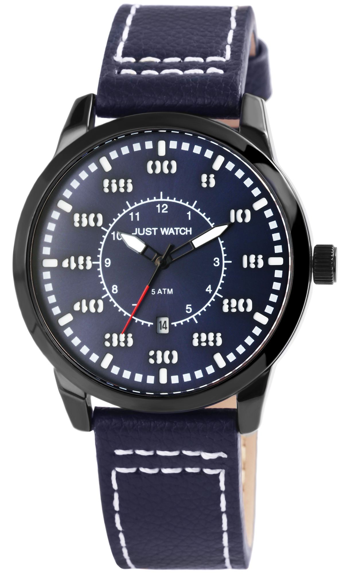 JUST WATCH "Benedict" Herrenuhr mit Echtlederband, Blau