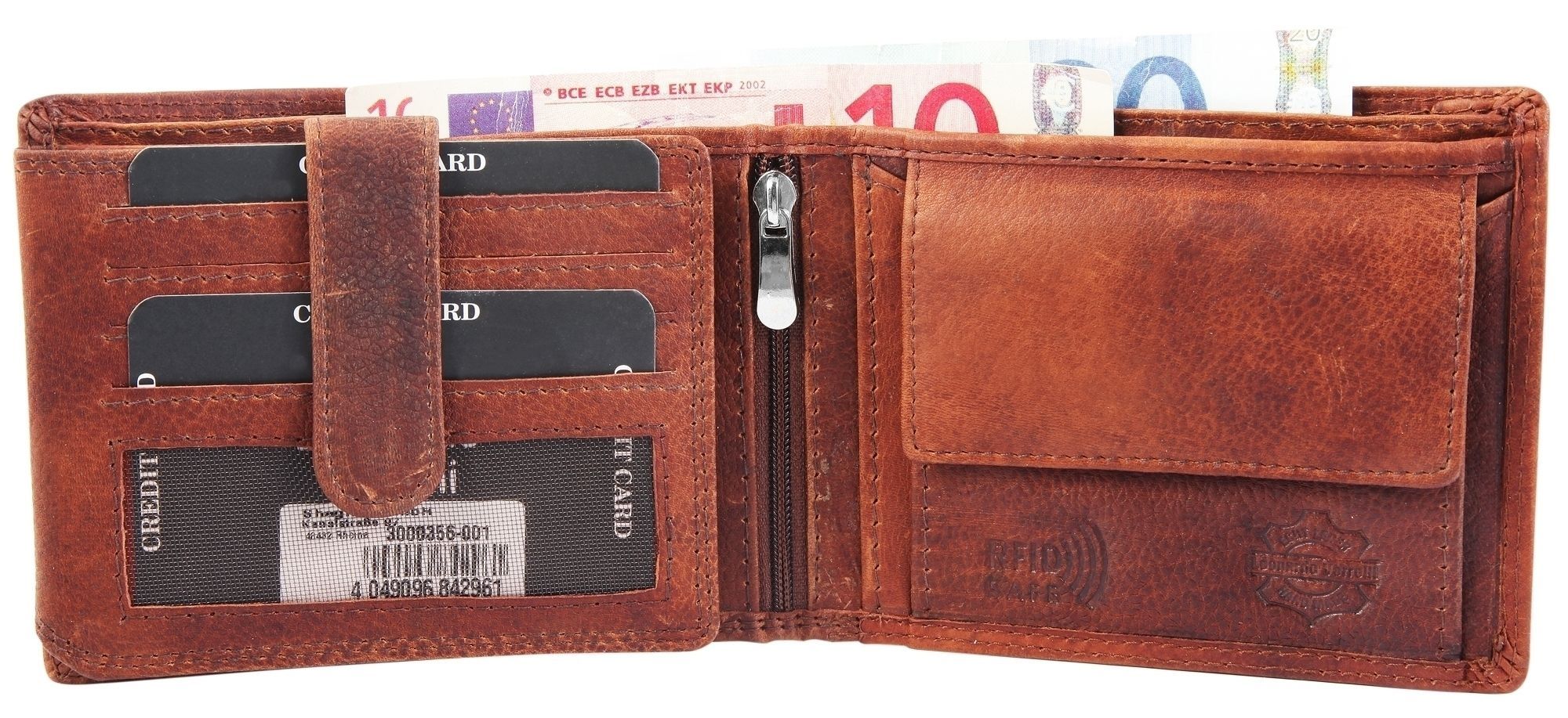 Leonardo Verrelli Geldbörse, Echtleder, RFID-Schutz, cognac