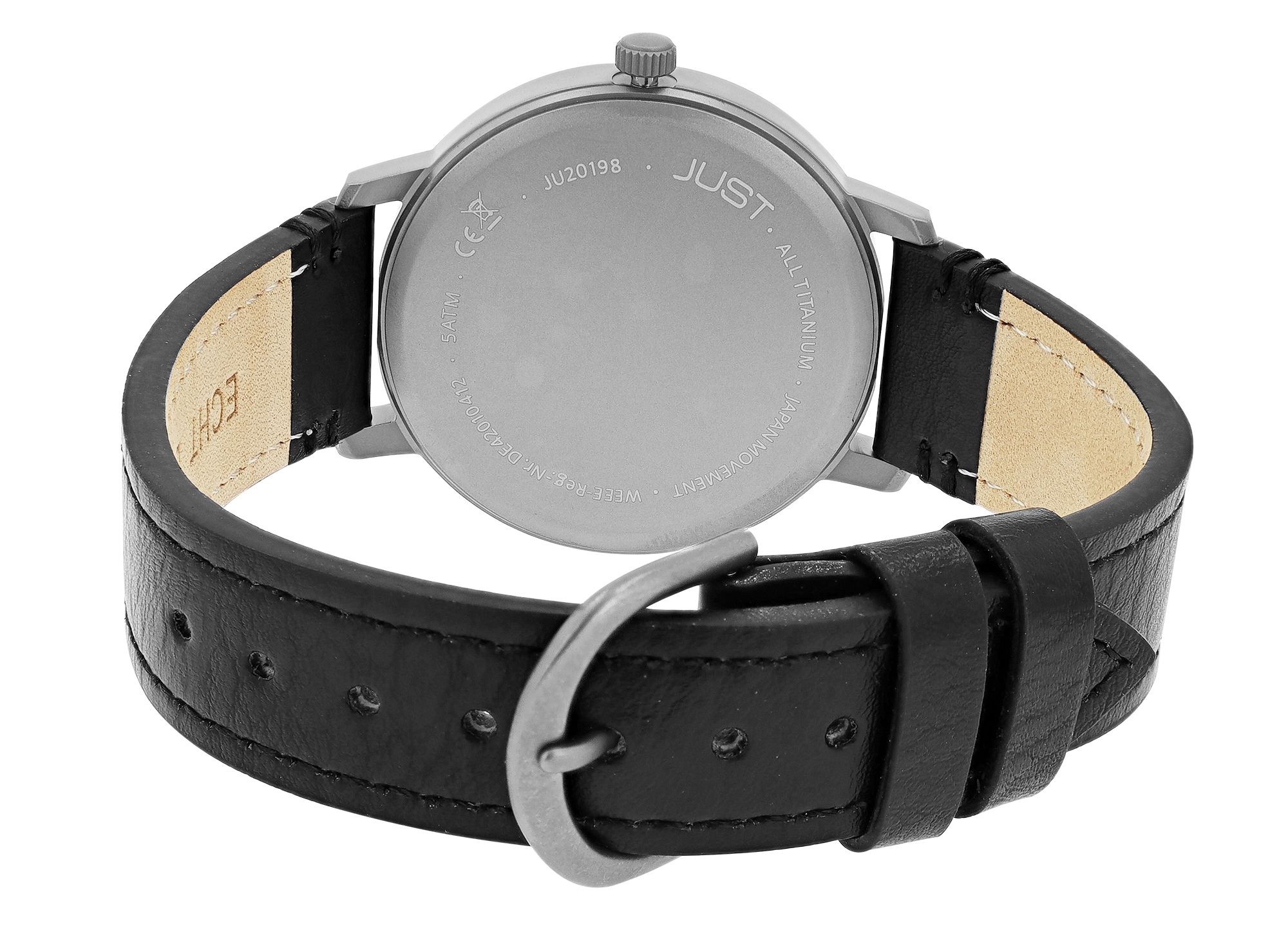 JUST  "Fanis" Titan Herrenuhr mit Echtlederarmband, 5 ATM, schwarz