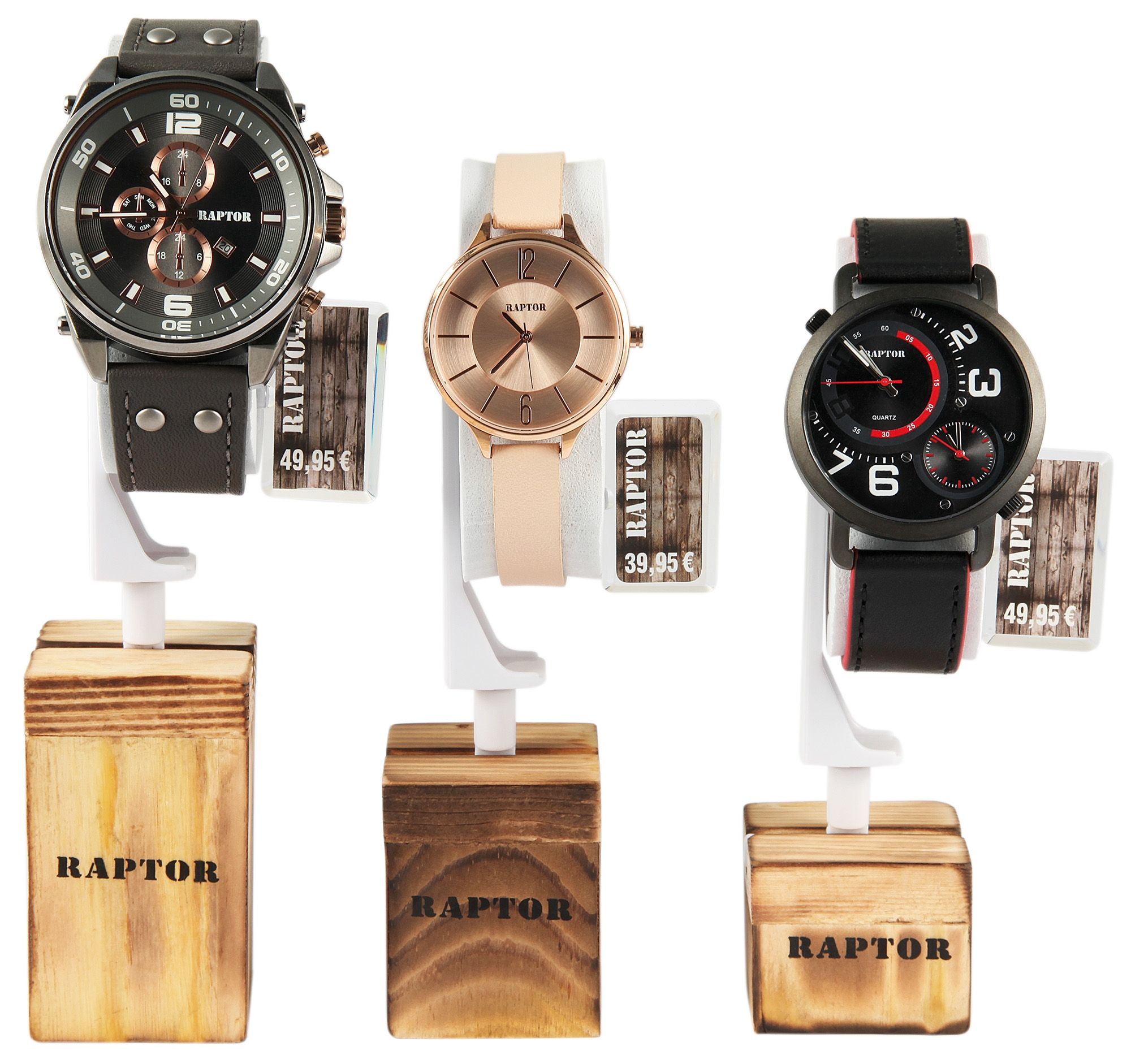 Raptor Aufsteller aus Holz, 3er Set