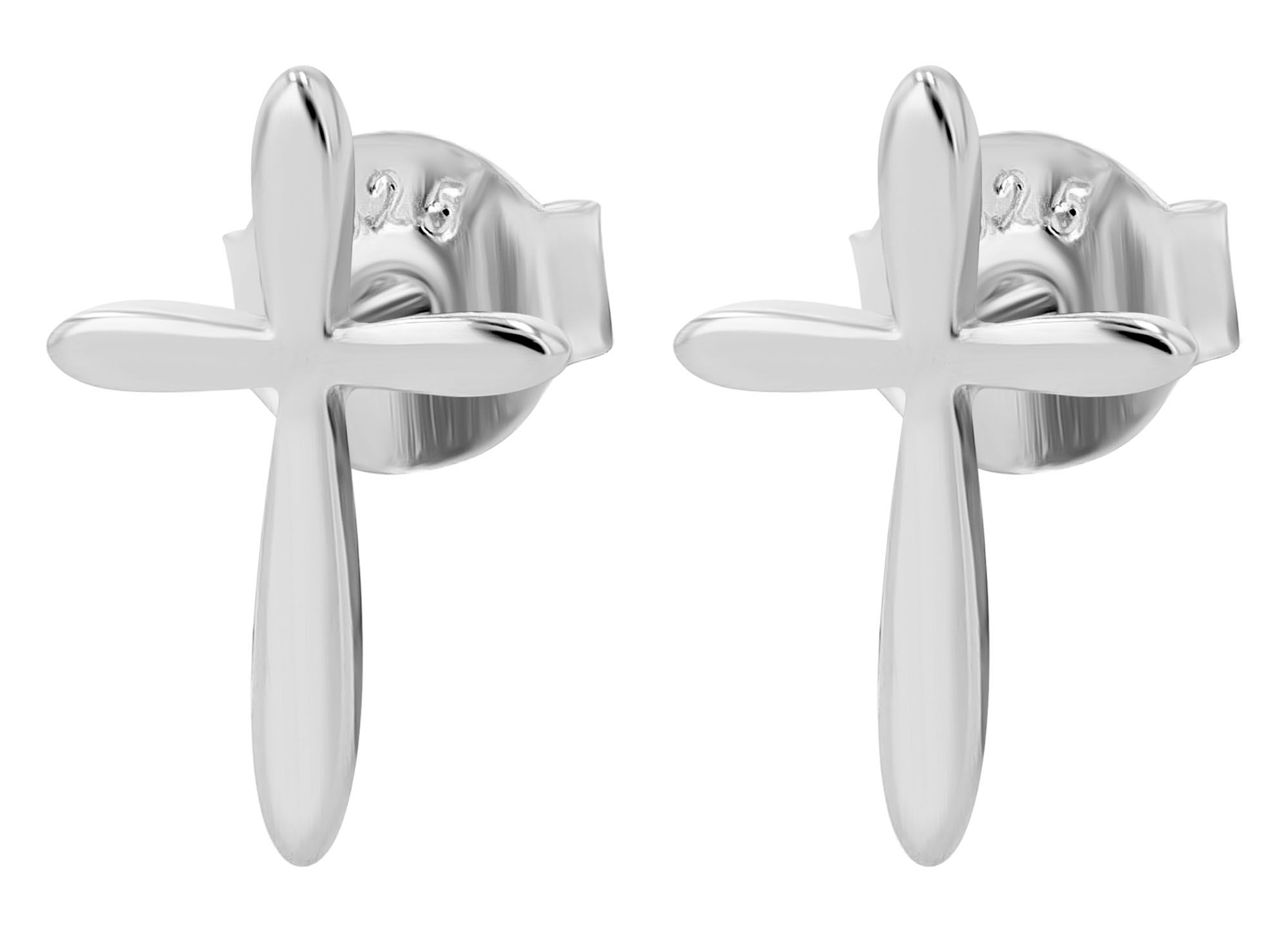 "Heba" - Kreuz, Ohrstecker aus 925er Echt Silber, Silber/rh