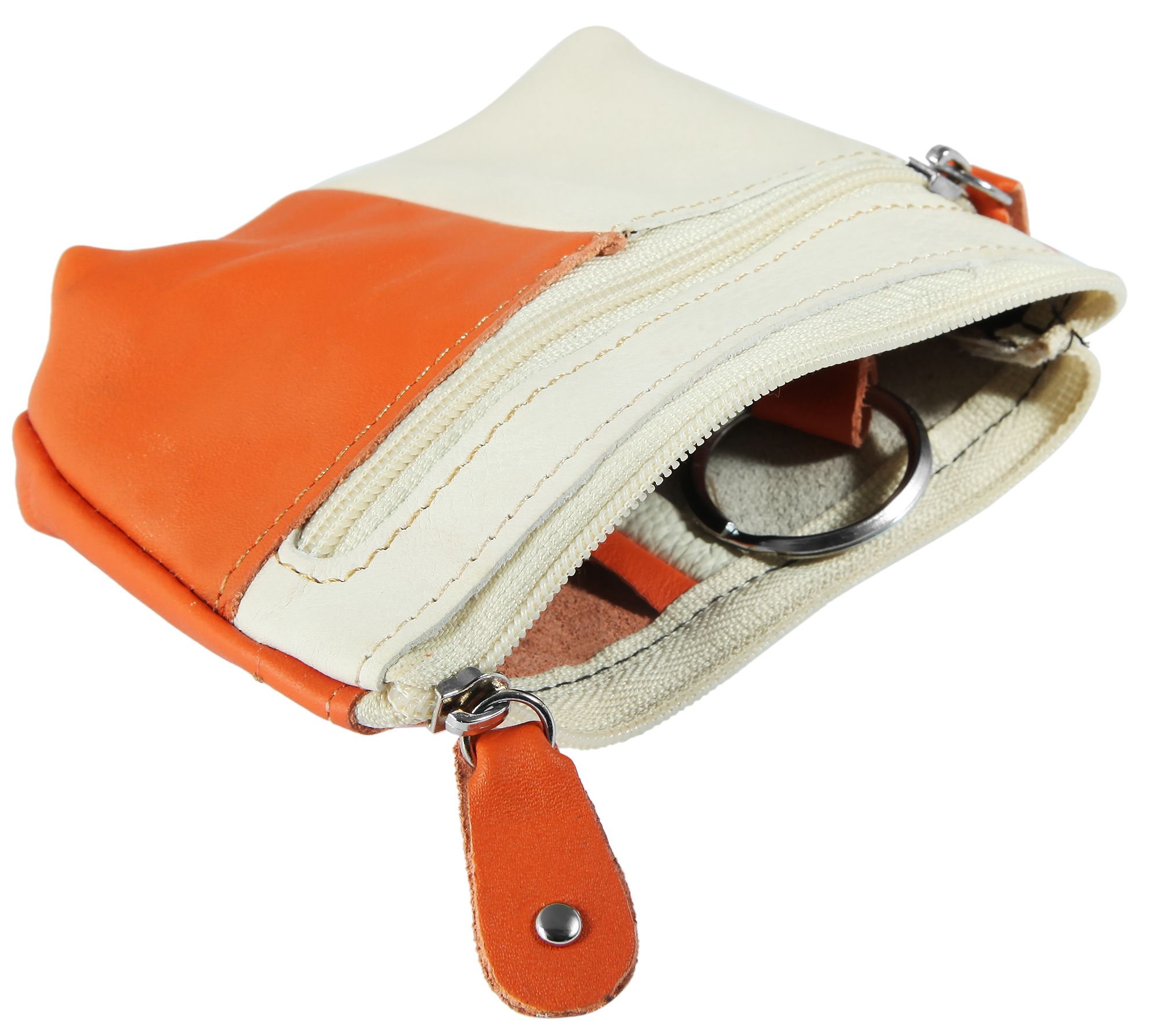 Excellanc Schlüsselbeutel aus Echtleder, orange/beige