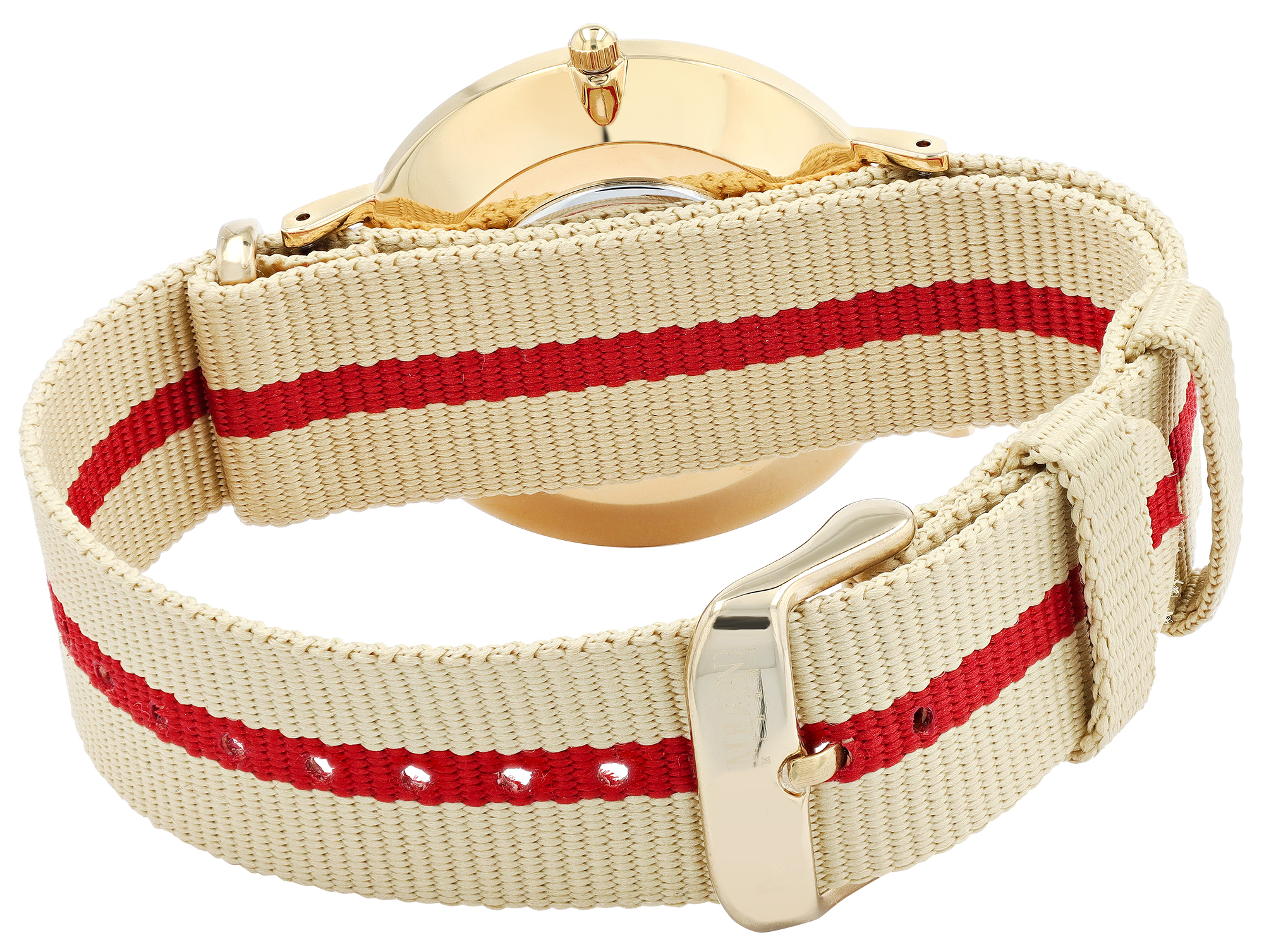 Moderno Milano Edelstahl Herrenuhr 41 mm, Saphirglas & Nylon-NATO-Band (beige-rot), goldfarben