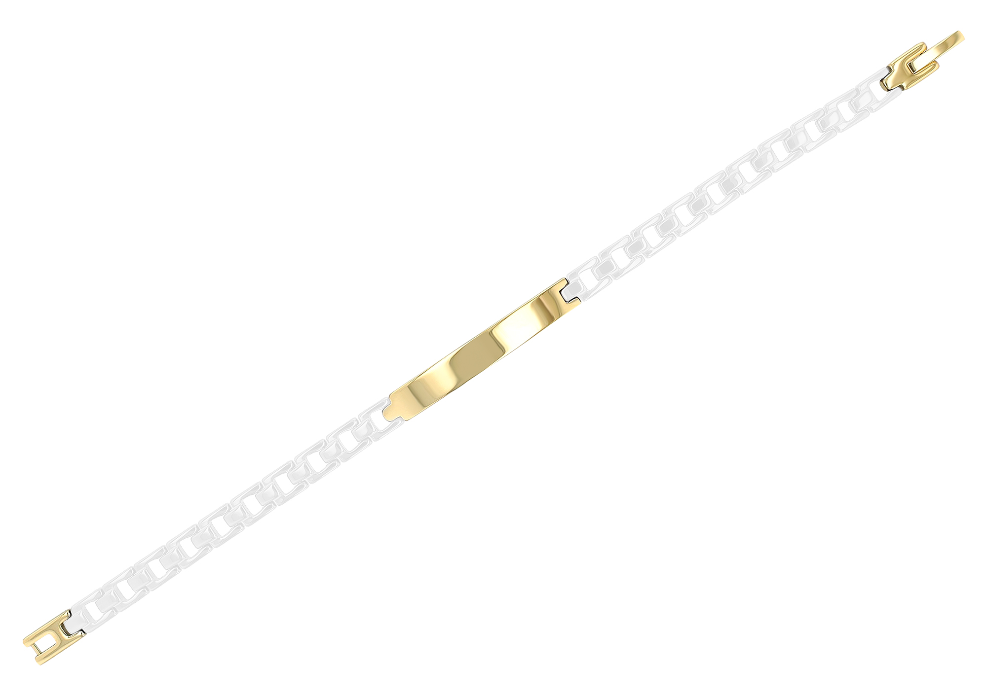 "Seoa" Edelstahl-Keramik ID-Armband, 18cm, Gravurplatte, weiß/ goldfarben