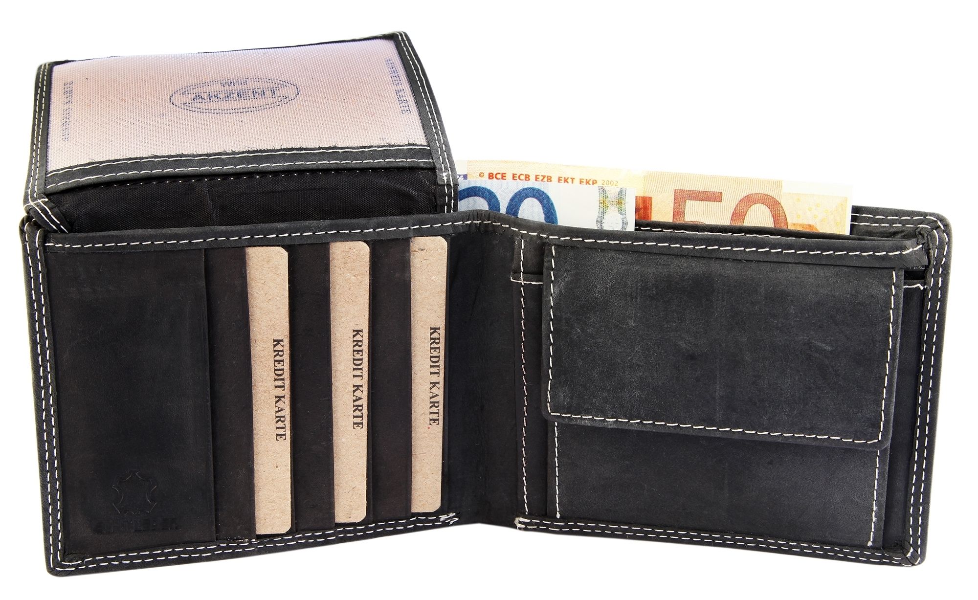 Akzent Echtledergeldbörse, schwarz