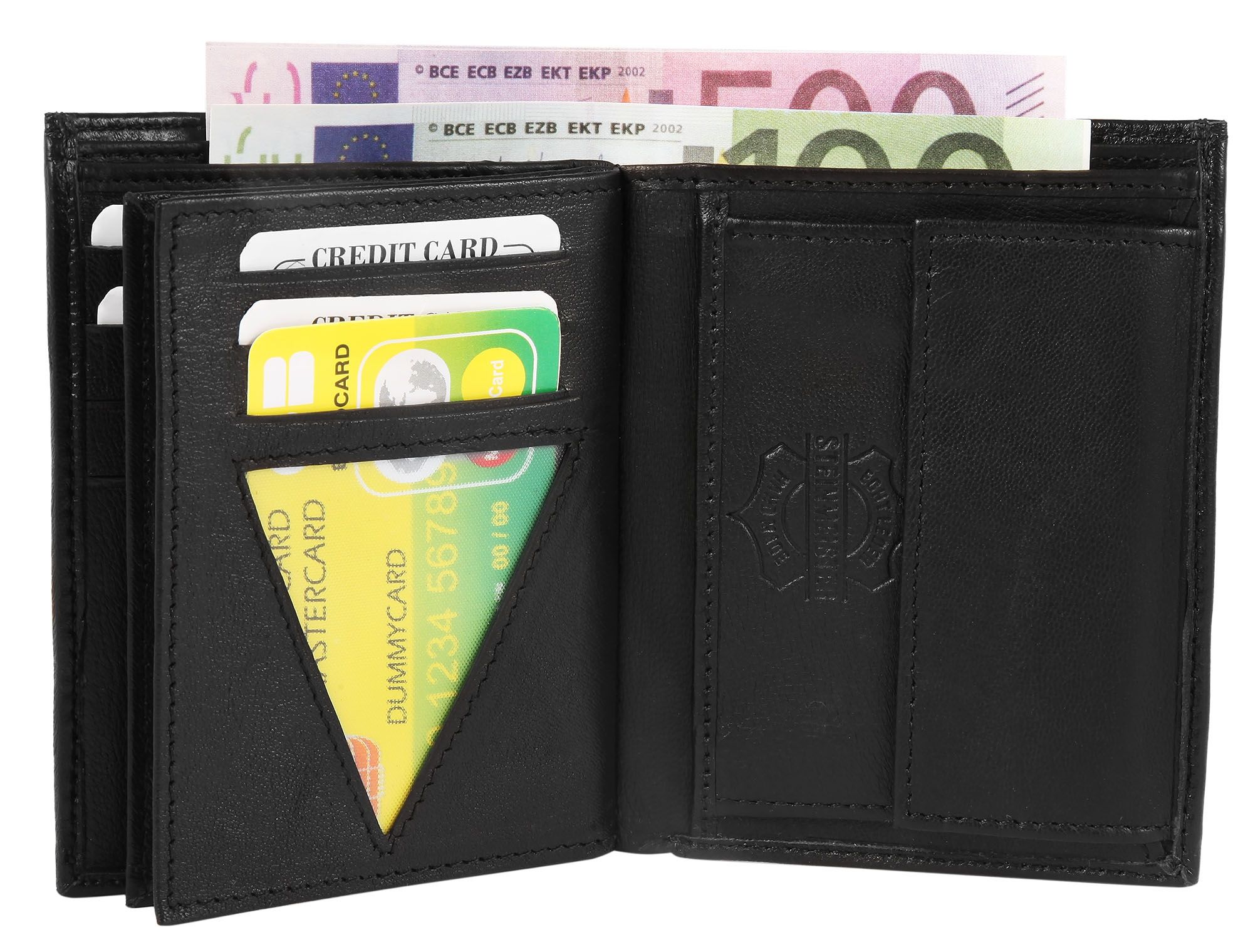 Steinmeister Geldbörse aus Echtleder, Hochformat, schwarz