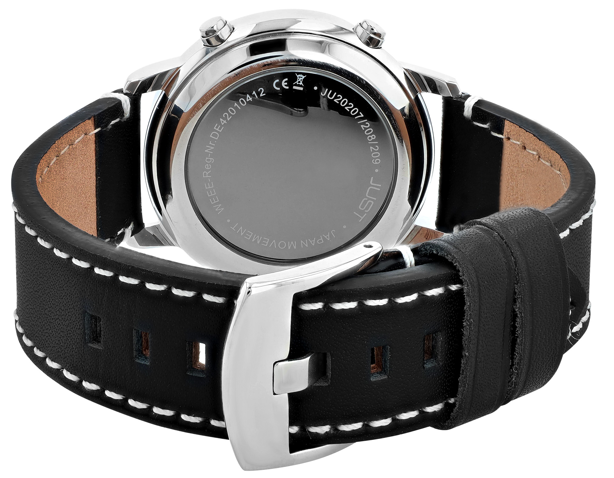 JUST Herren-Funkuhr "Vita Tempus" Ø 40 mm (schwarzes Zifferblatt & Arabische Ziffern), Echtlederband