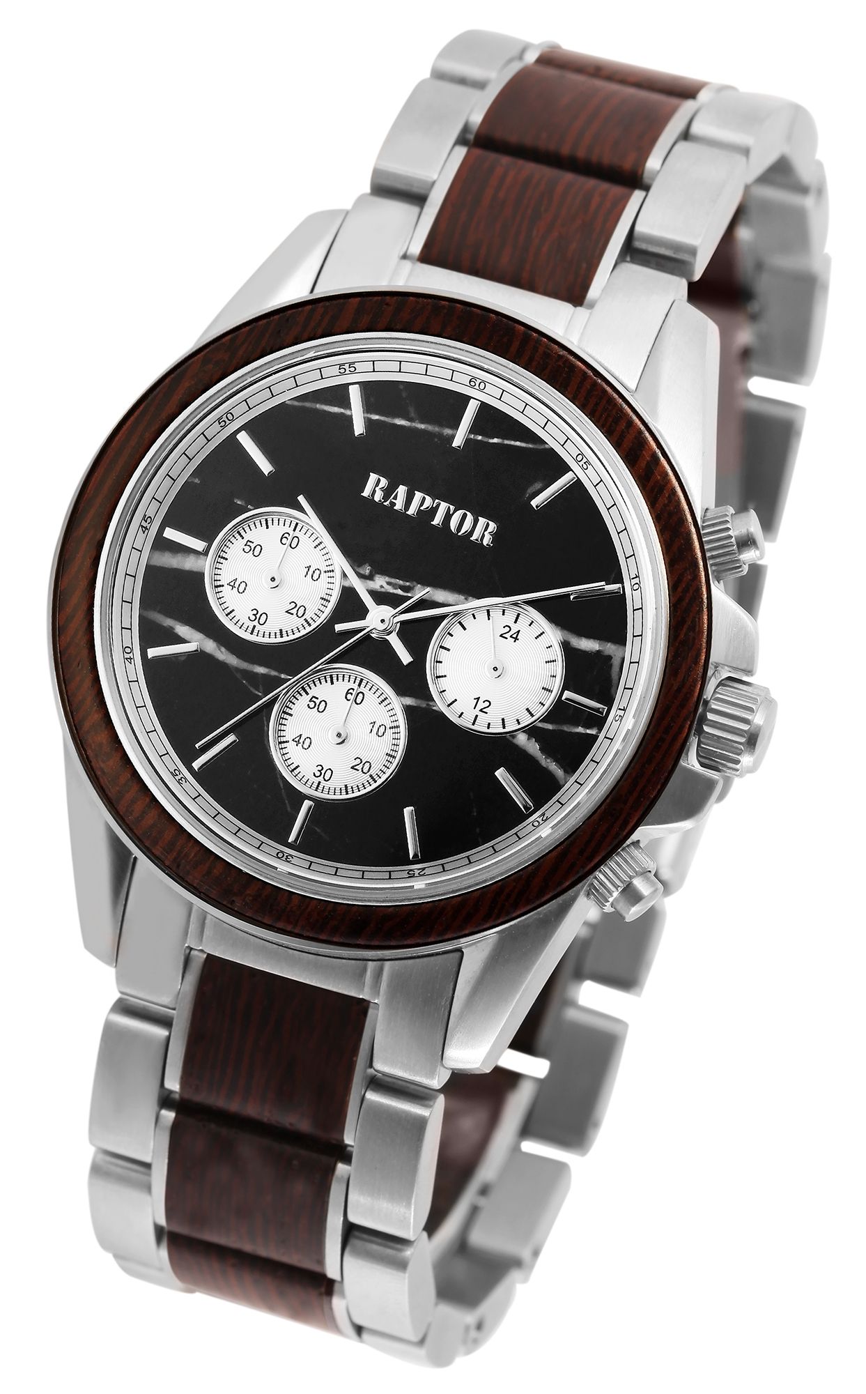 Raptor Herrenchronograph "Chiko" aus Edelstahl und Wengeholz
