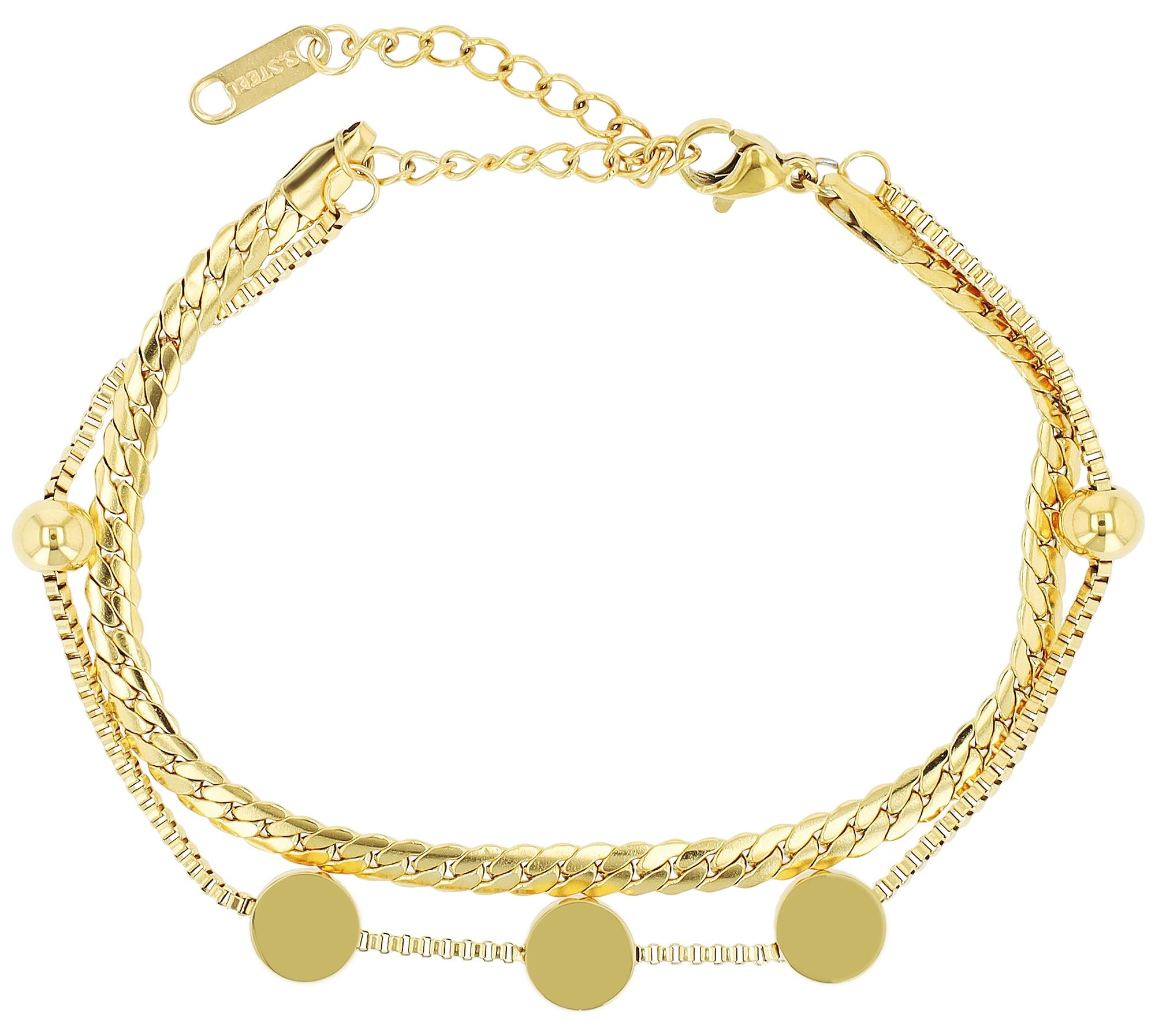 "Perita", Akzent Armband, Edelstahl, zweireihig, Anhänger, goldfarben, 18+3 cm