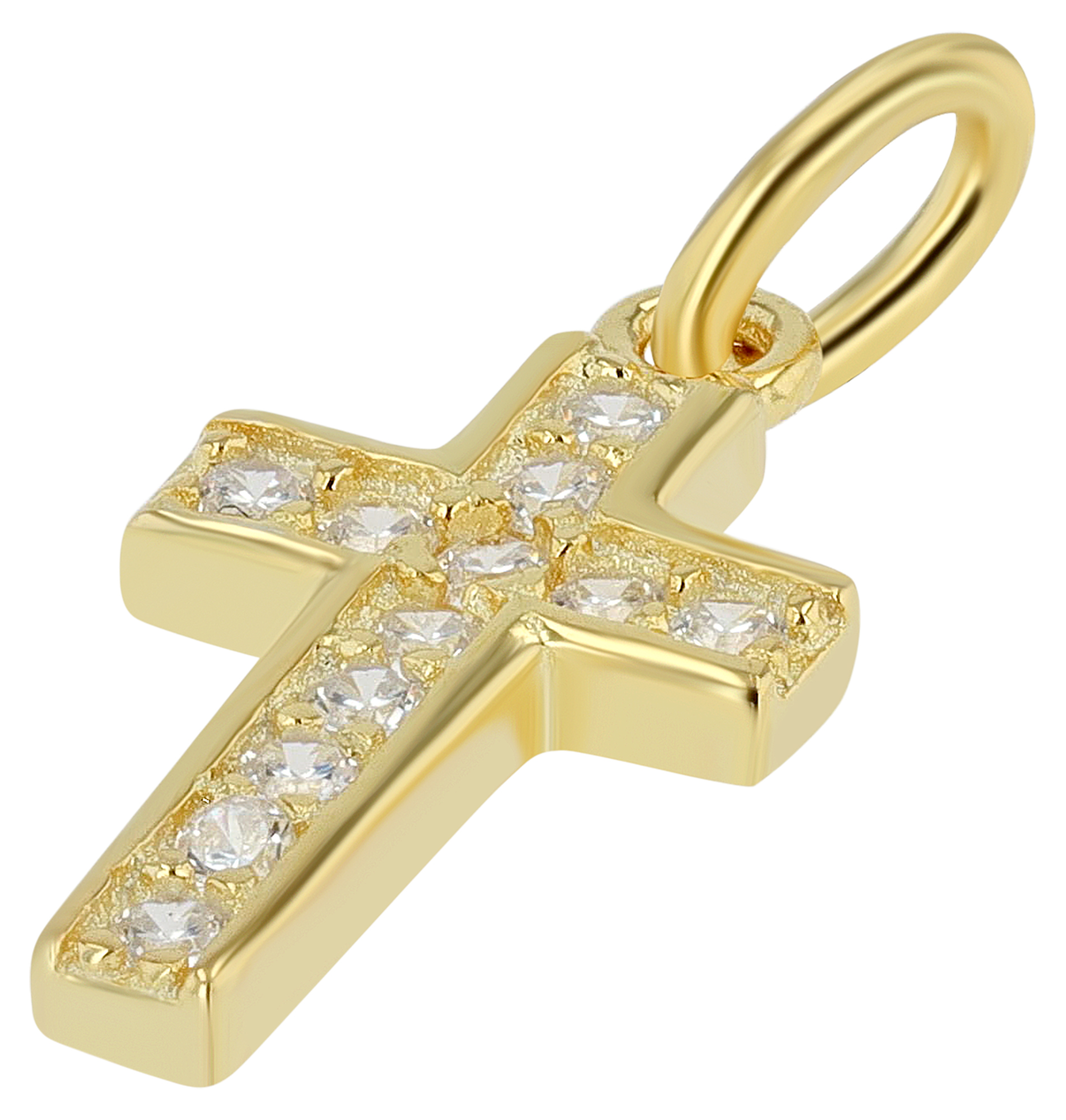 "Shirani"925/- Echt Silber Anhänger Kreuz mit Zirkoniabesatz, vergoldet