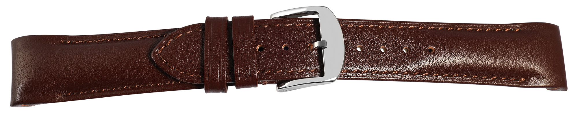 Echtleder Uhrenarmband, gepolstert, genäht, braun, 22 mm