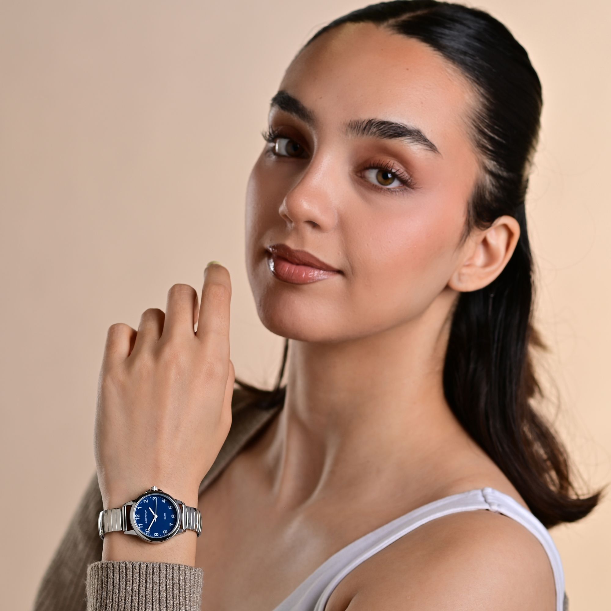 JUST WATCH "Angelique" Damenuhr Ø 29 mm Edelstahlzugband, silberfarben/ blau