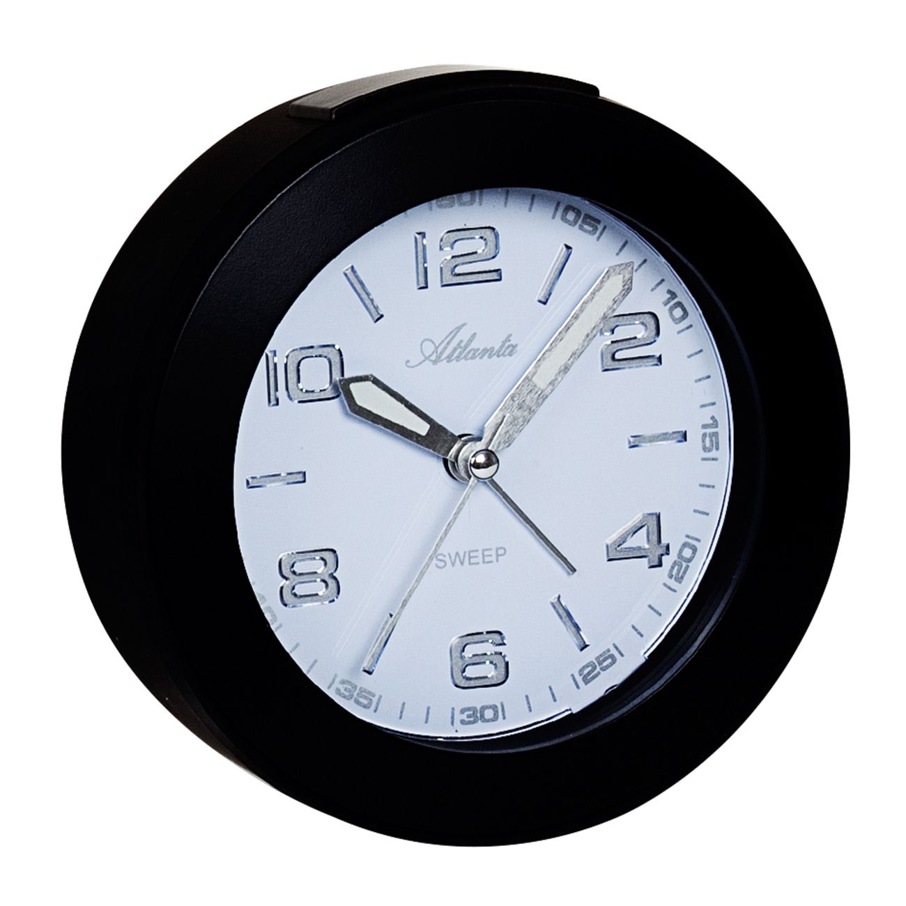 Atlanta Quarzwecker, schleichende Sekunde, Weckwiederholung, Licht, ansteigendes Wecksignal, schwarz ø 12 cm