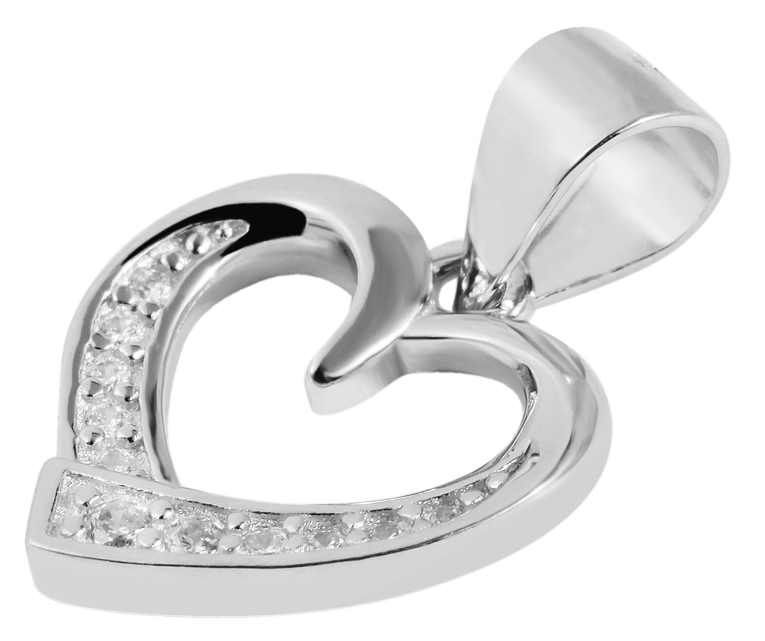 925/- Echt Silber Anhänger ohne Kette "Hedwig", herzförmig, Zirkoniabesatz, 925/rhodiniert