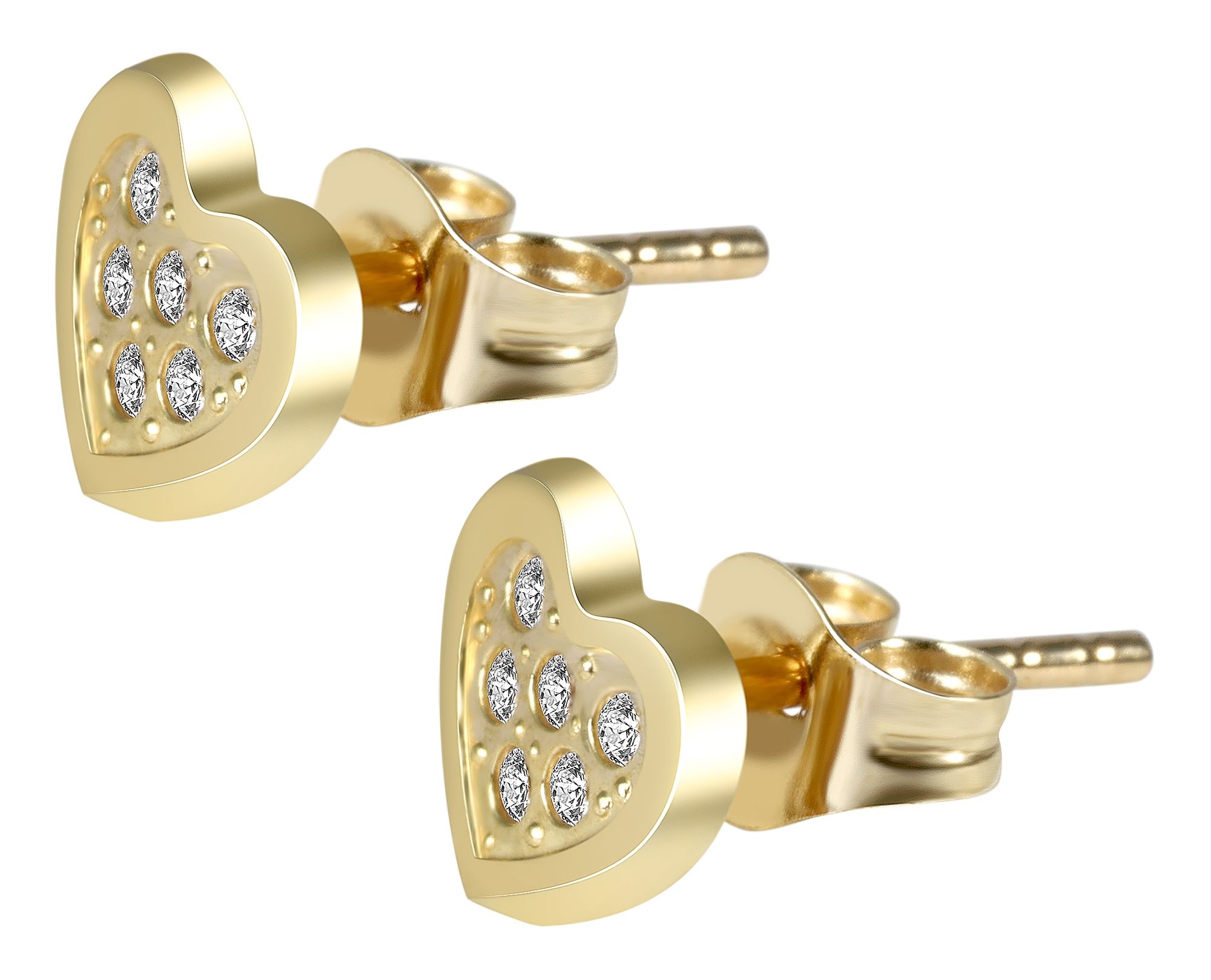 333/- Gold "Hilla" Ohrstecker, Herz mit Zirkonia, Gelbgold, 8 Karat, Kinder