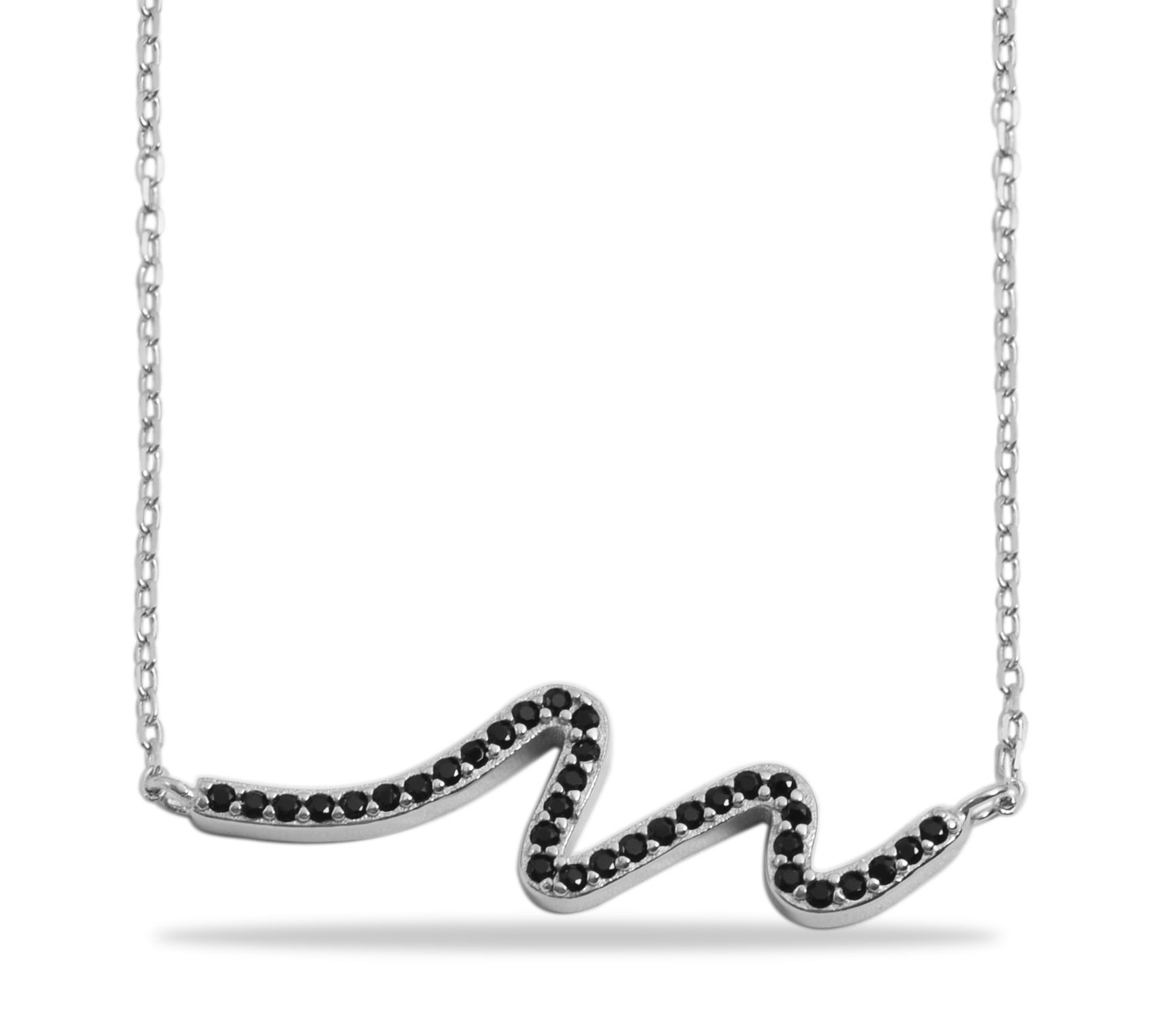 925/- Echt Silber Halskette mit Anhänger "Carol", schwarzer Zirkoniabesatz, rhodiniert