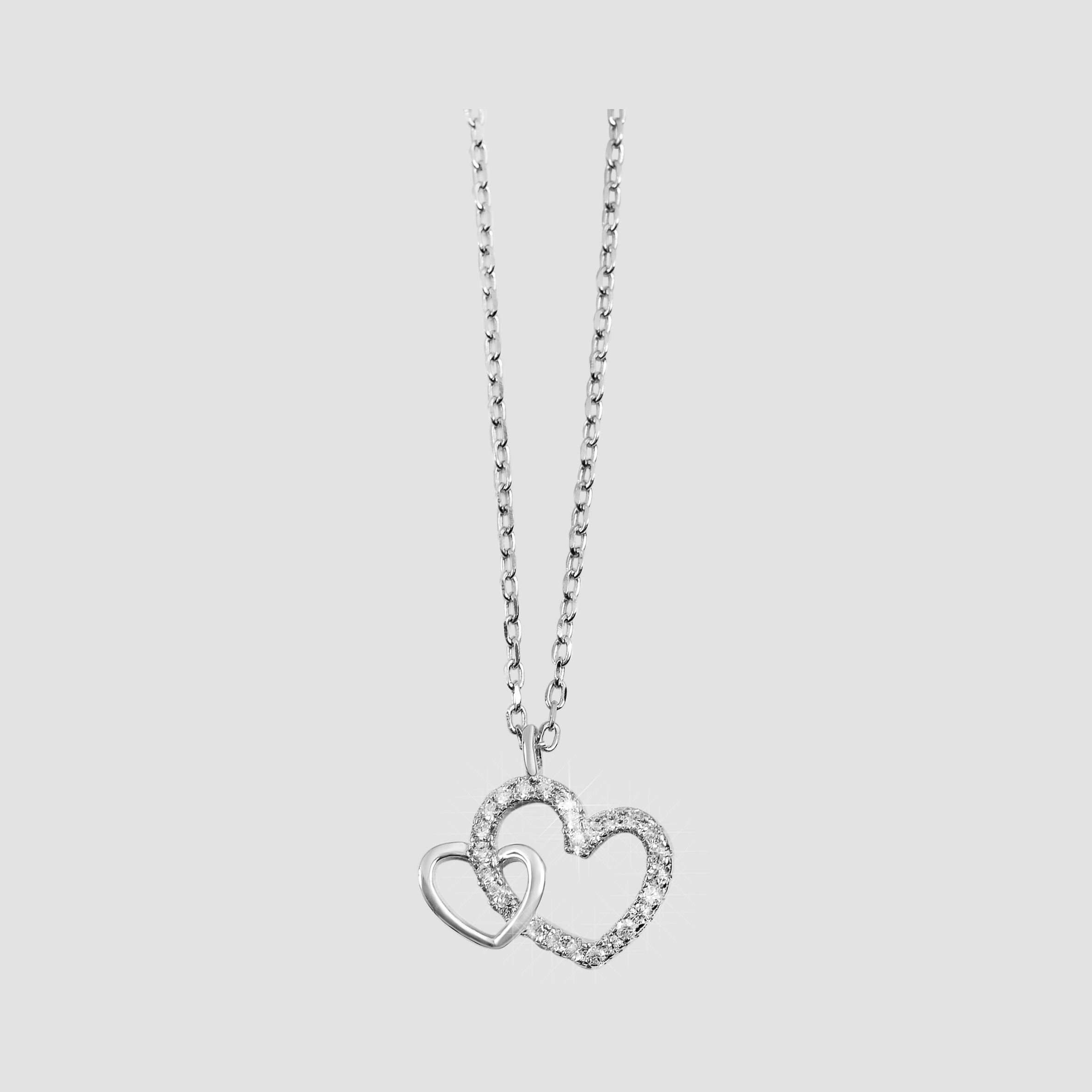 "Mona" 925/- Echt Silber Halskette mit Anhänger - Herz mit Zirkonia, 42+3cm, rhodiniert