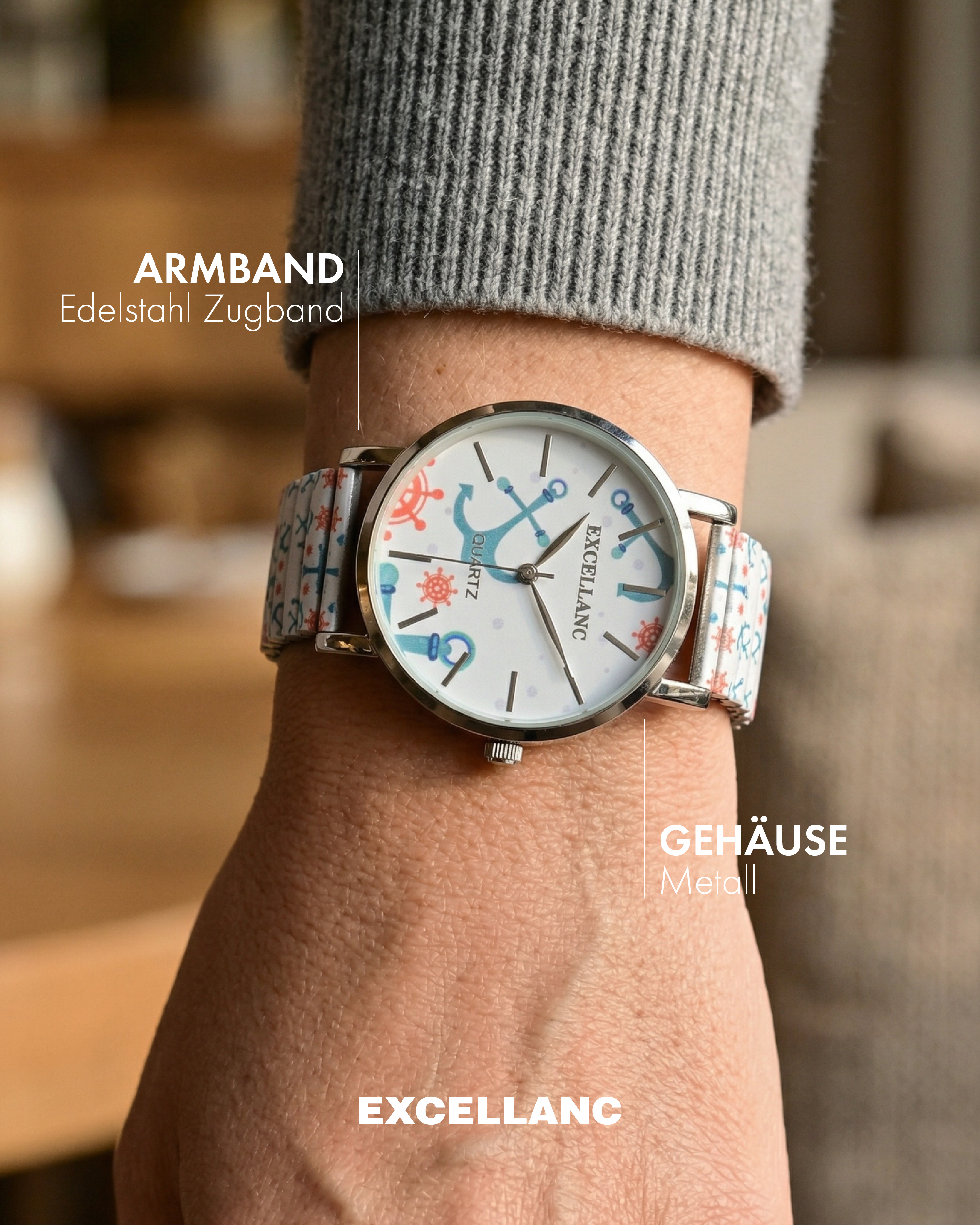 Excellanc Damenuhr mit Edelstahlzugband