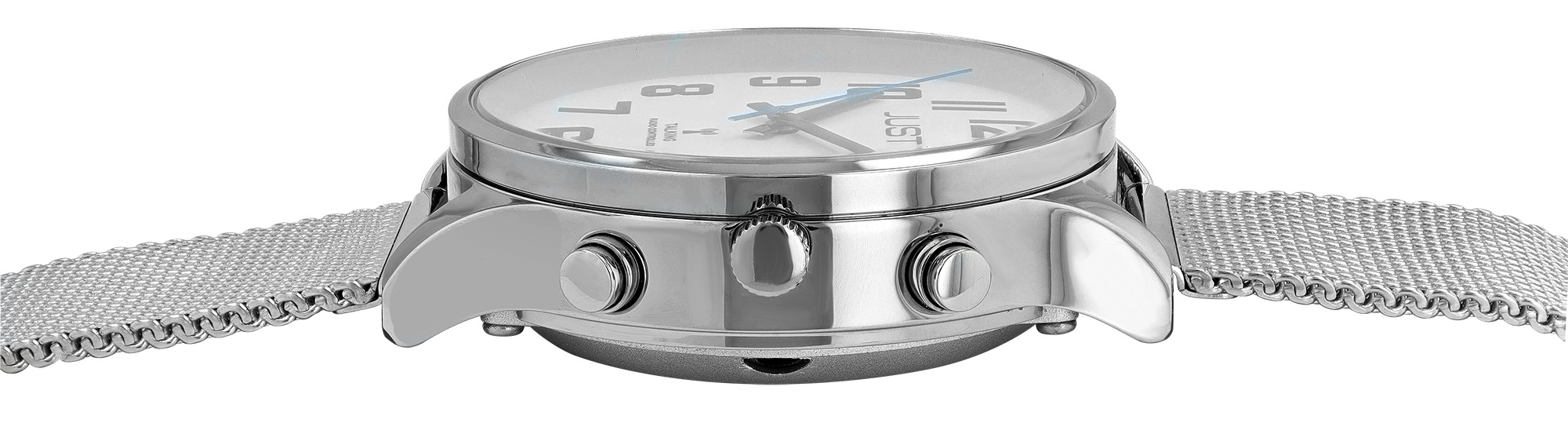 Just "VITA Voice" sprechende Funk-Uhr Ø 41 mm, Edelstahl Mesharmband, silberfarben/weiß