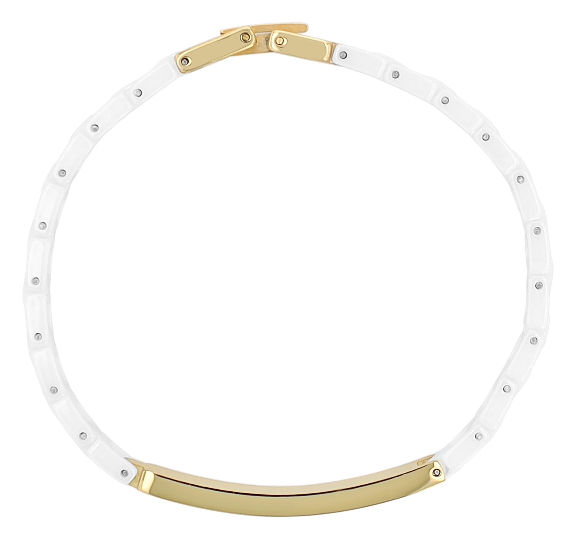 "Seoa" Edelstahl-Keramik ID-Armband, 18cm, Gravurplatte, weiß/ goldfarben