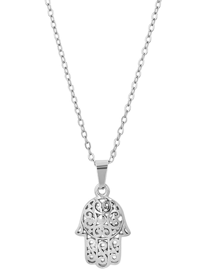 "Hamsa - Hand der Fatima" Edelstahkette mit Anhänger, 45 cm, silberfarben