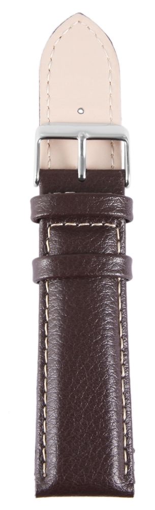 Echtleder-Uhrenarmband, dunkelbraun, weiße Naht, 22 mm