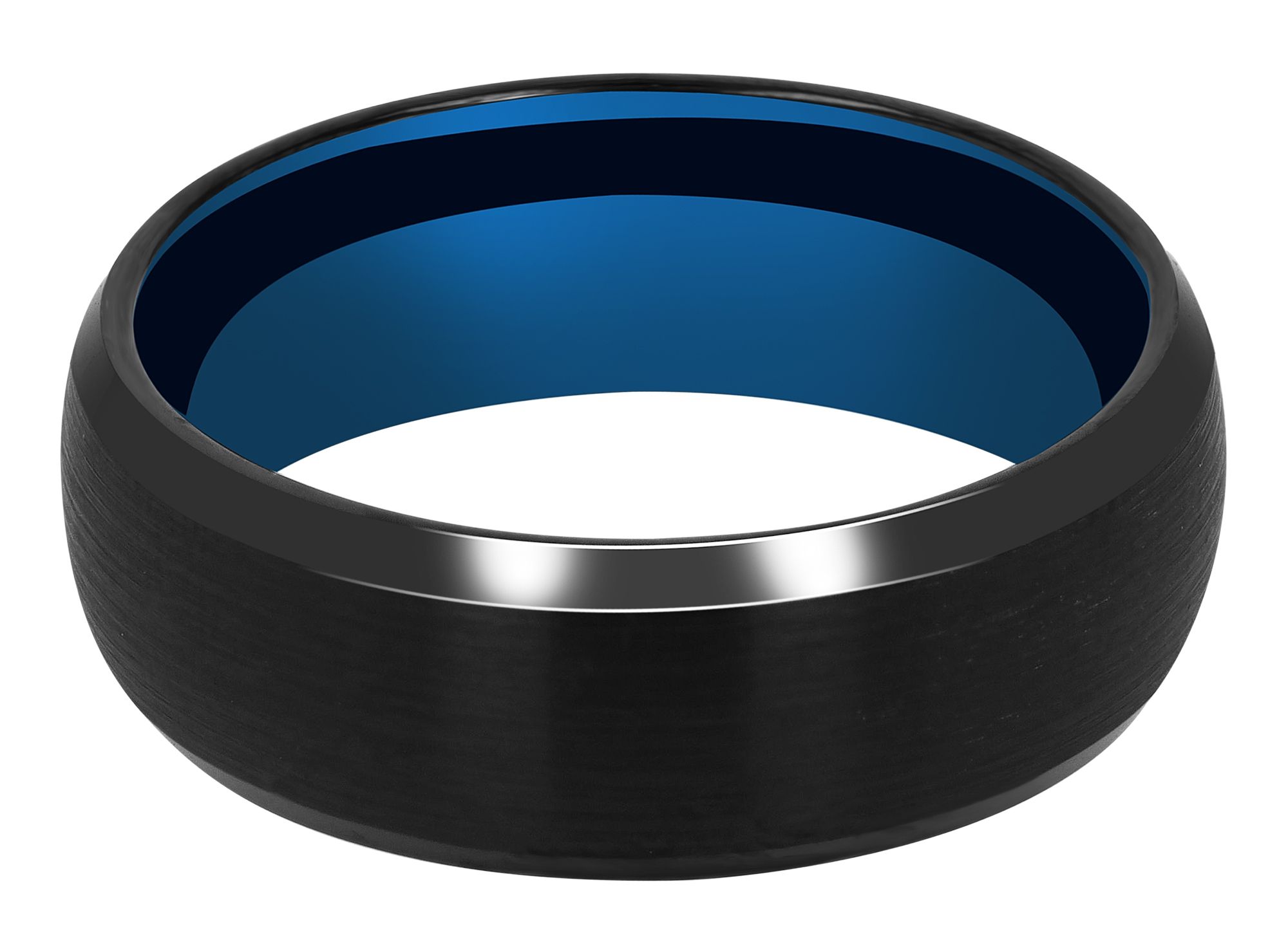 "Charcoal" Herrenring aus Tungsten, schwarz/ innen blau - matt/poliert, Gr. 68