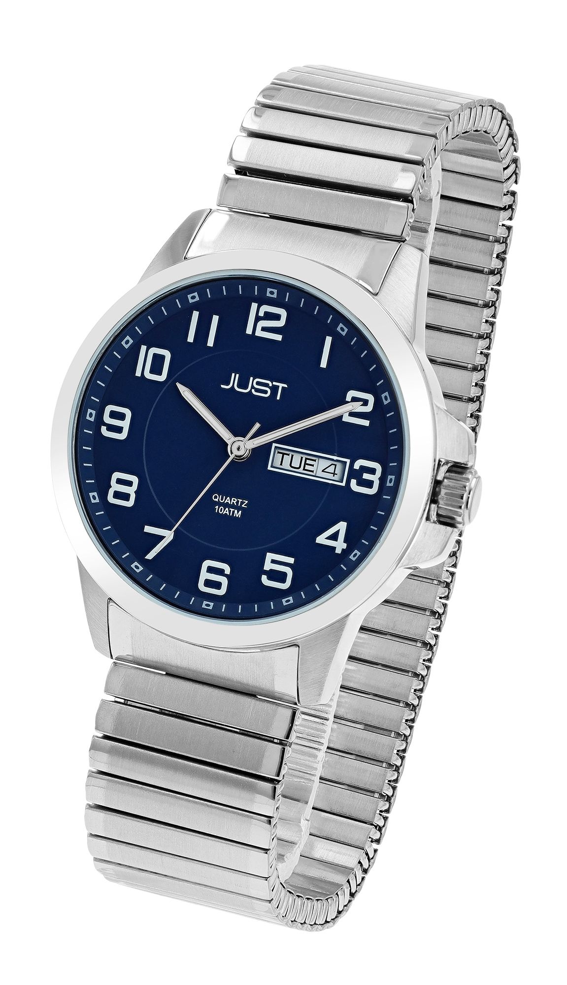 Just Herrenuhr "Lien" mit Edelstahl Zugarmband, Ø 39 mm, silberfarben/ blau