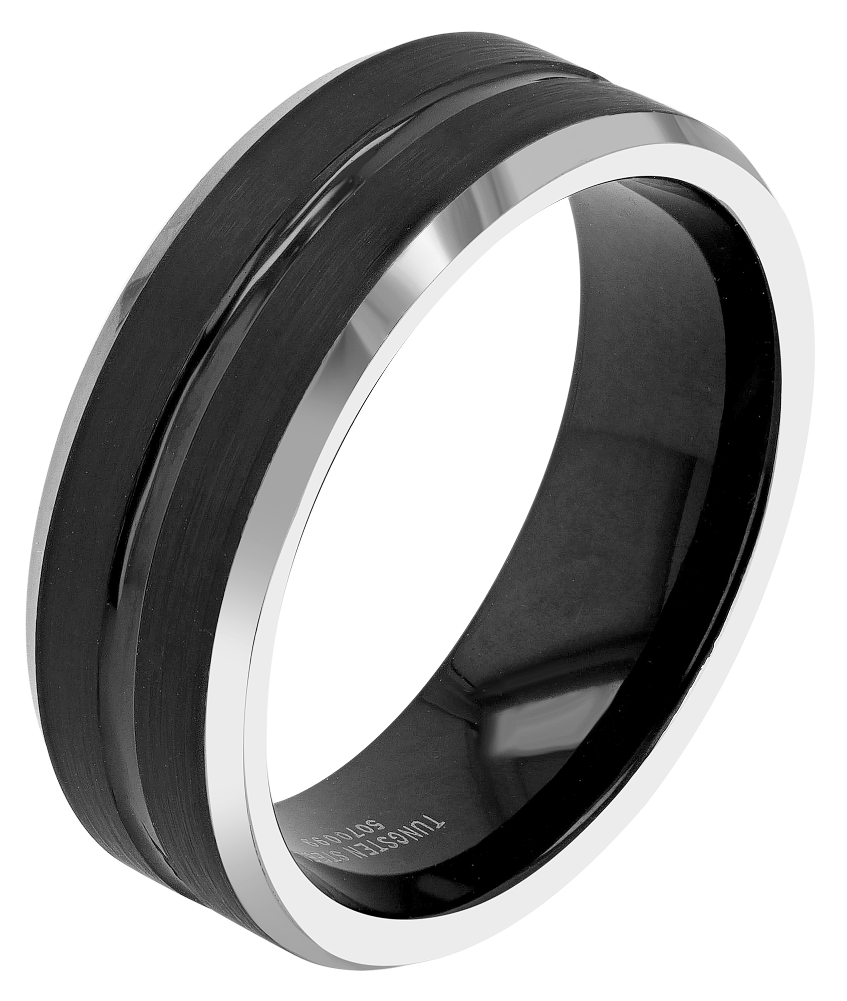 "Moros" Herren-Ring Gr 700, aus Tungsten, bicolor (schwarz/ silberfarben)