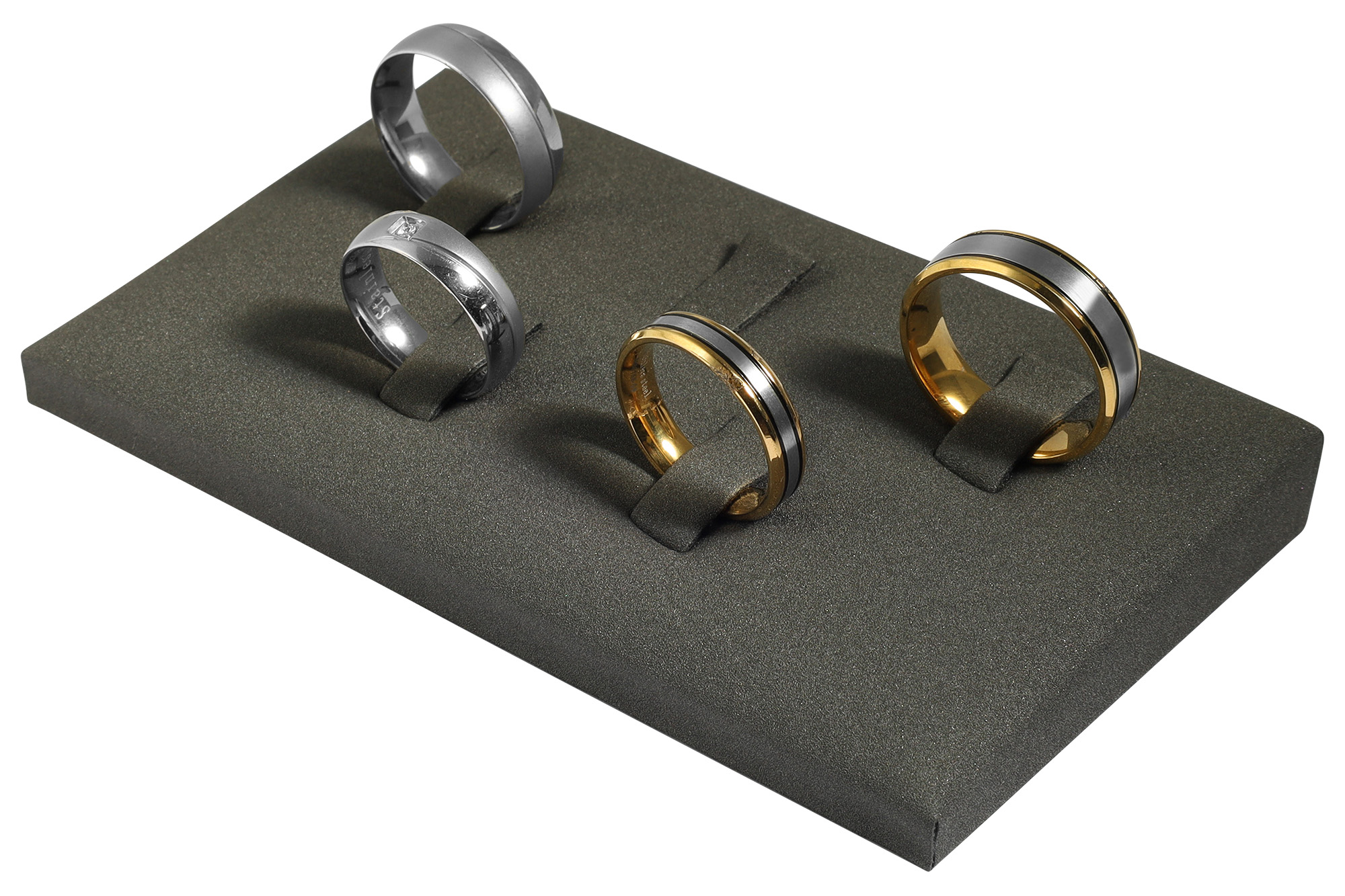 Aufsteller für 5 Ringe (Dekoserie Soft), PU-bezogen, 12 x 7 cm, grau