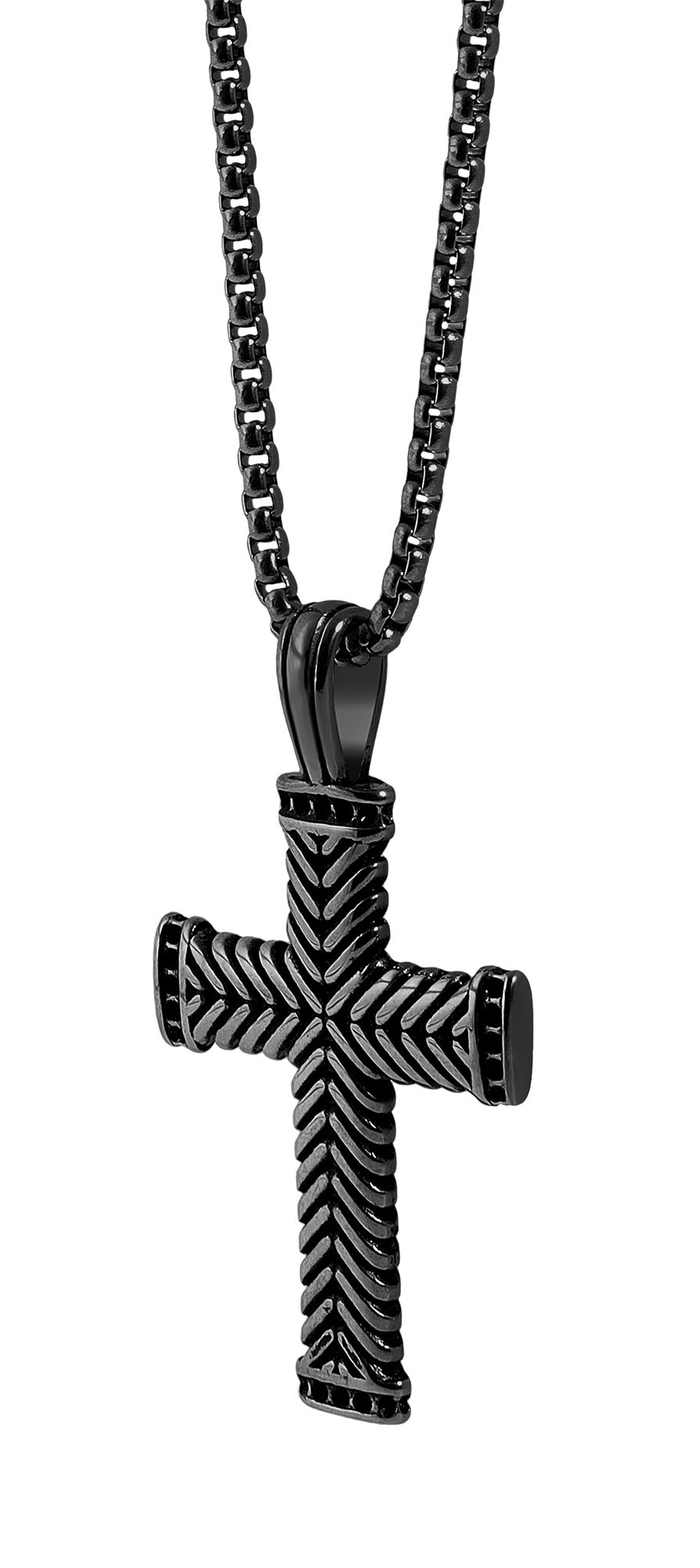 "Zenith" Erbskette mit massiven Anhänger - Kreuz, Edelstahl, 61 cm/ 3 mm, schwarz