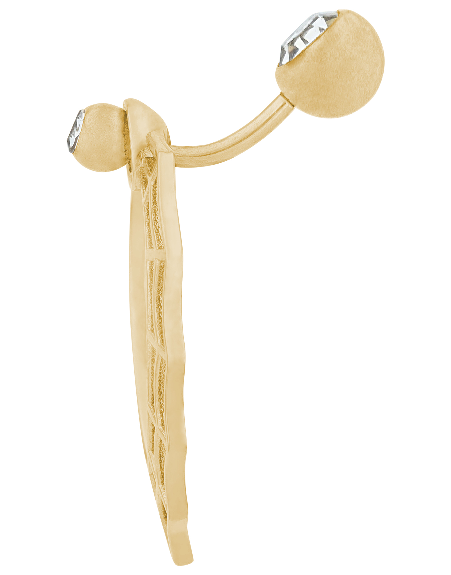 "Elena" Edelstahl-Bronze Bauchnabelpiercing, Stablänge 11 mm/ Stabstärke 2 mm, Zirkonia, goldfarben