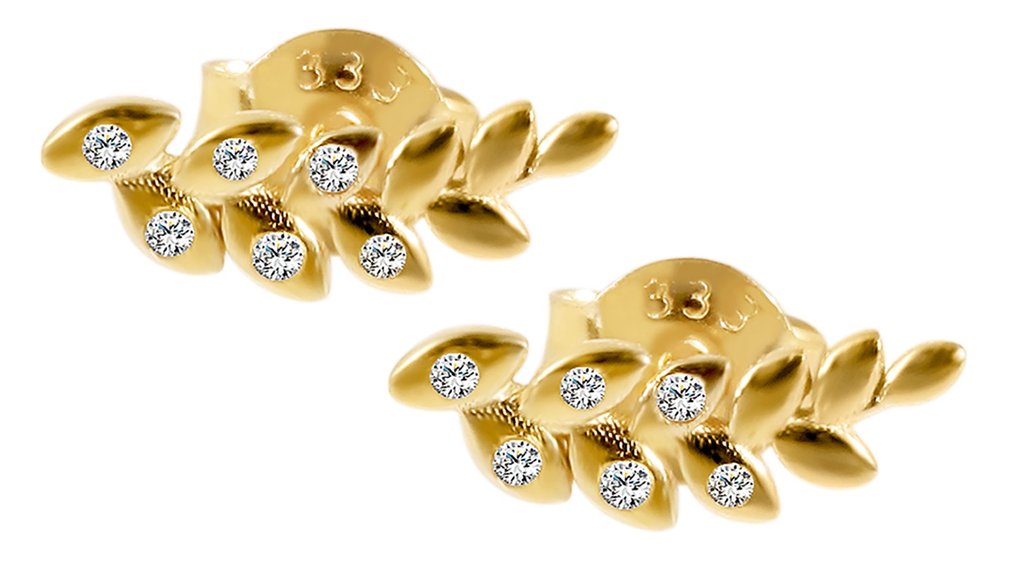 333/- Gold "Novalee" Ohrstecker, Blatt mit Zirkoniabesatz, 8 Karat, Gelbgold