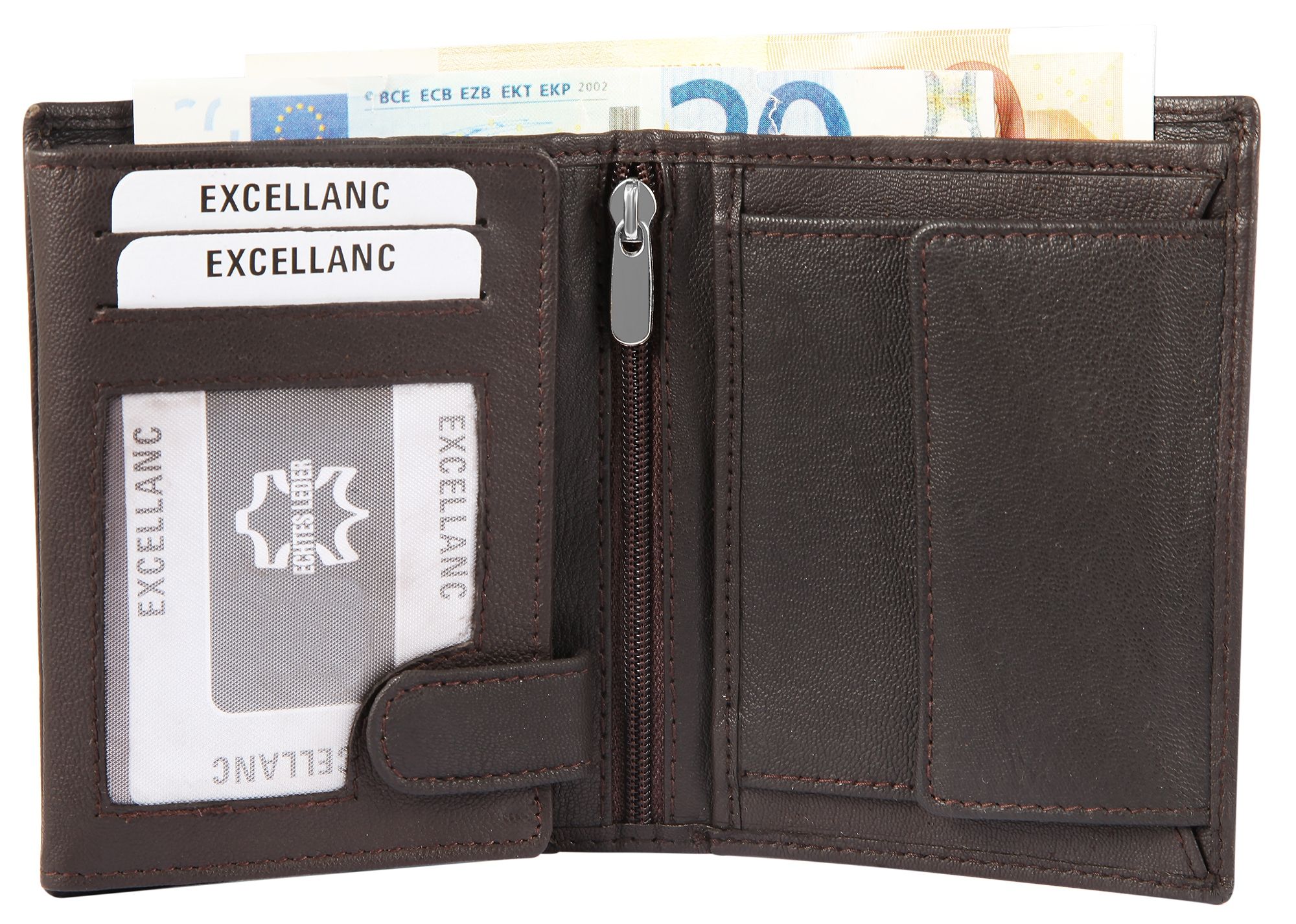 Excellanc Echtleder Geldbörse, Hochformat, braun
