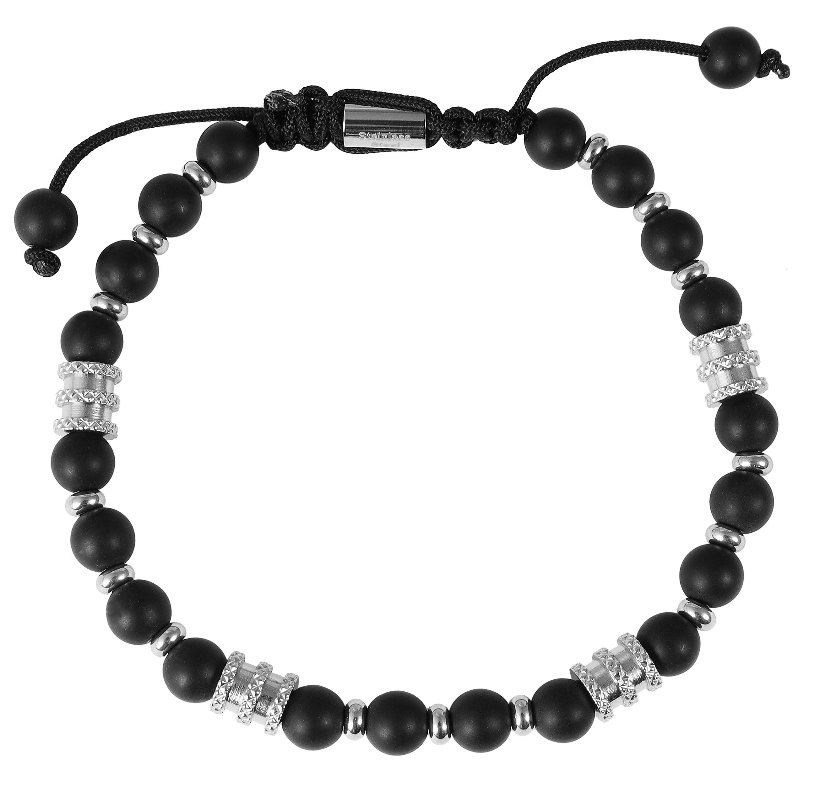 "Sten", Kugelarmband, Edelstahl & Onyx, Schiebeknoten, schwarz, 19 cm